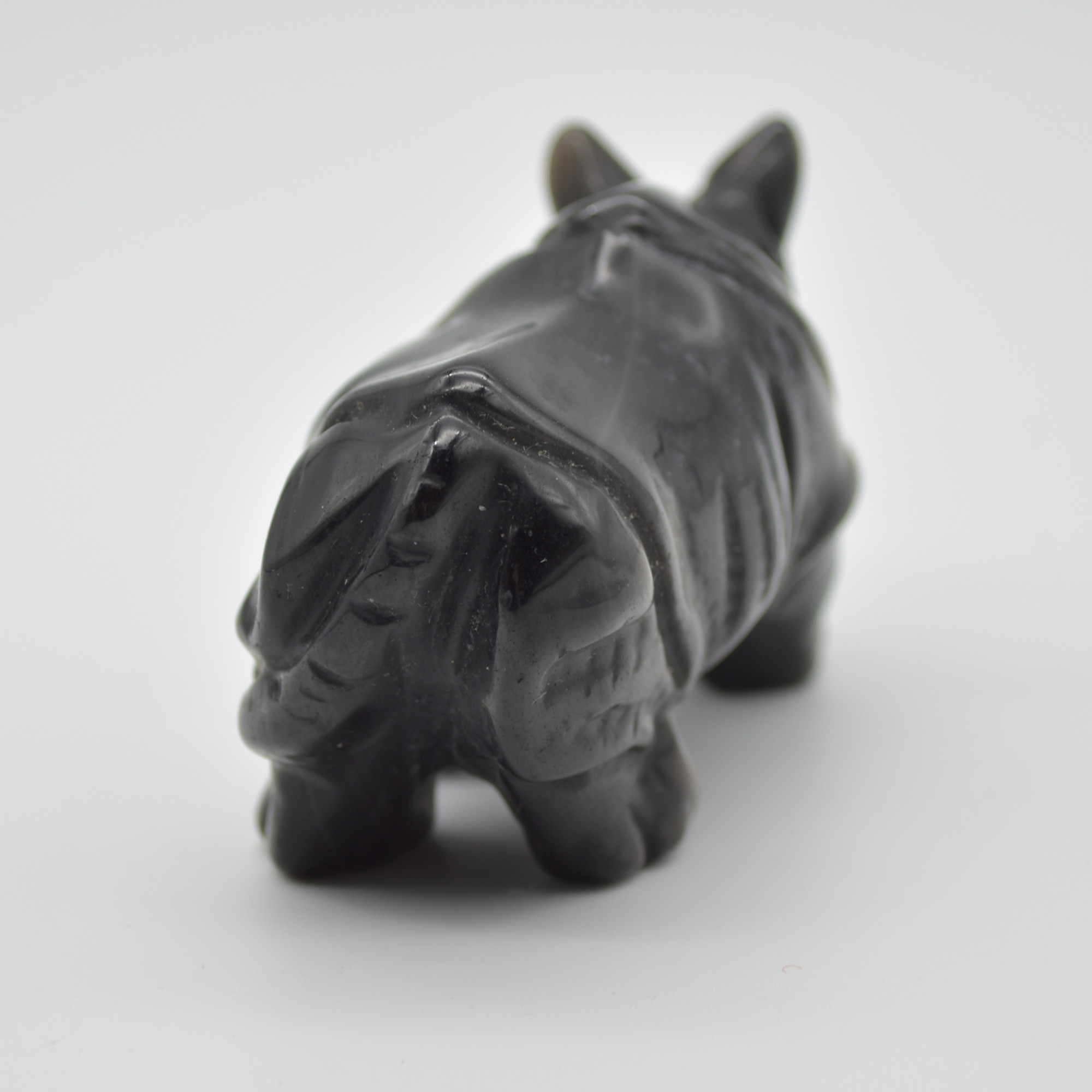 Silver Sheen Obsidian Gemstone Carved Rhino - 5cm x 8.5cm x 4cm #02 - Image 4