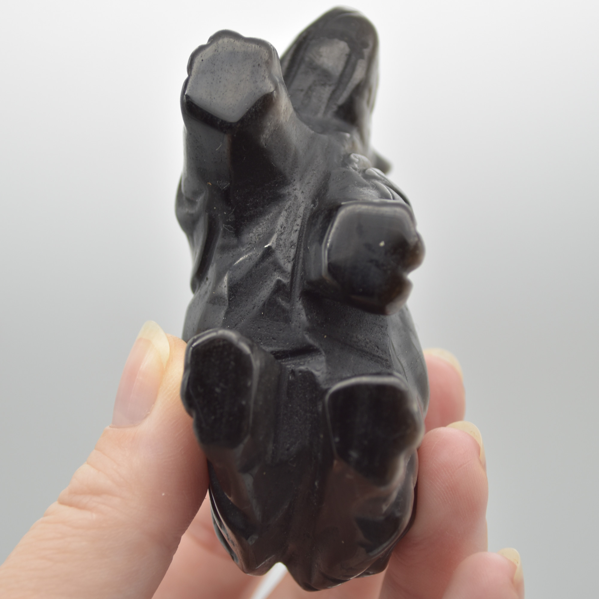 Silver Sheen Obsidian Gemstone Carved Rhino - 5cm x 8.5cm x 4cm #02 - Image 8