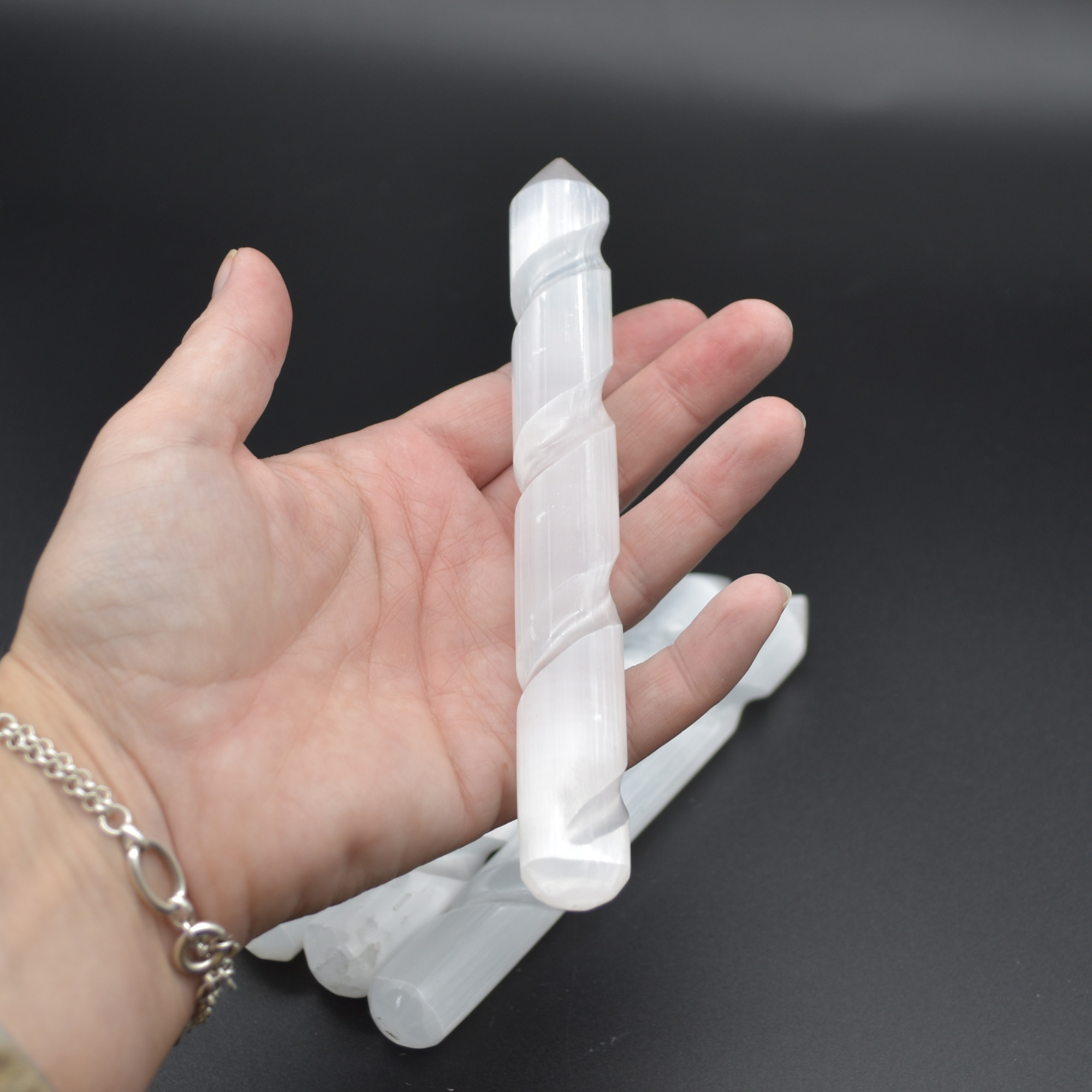 Selenite Spiral Point Wand - 15cm - 1 Count - Image 6