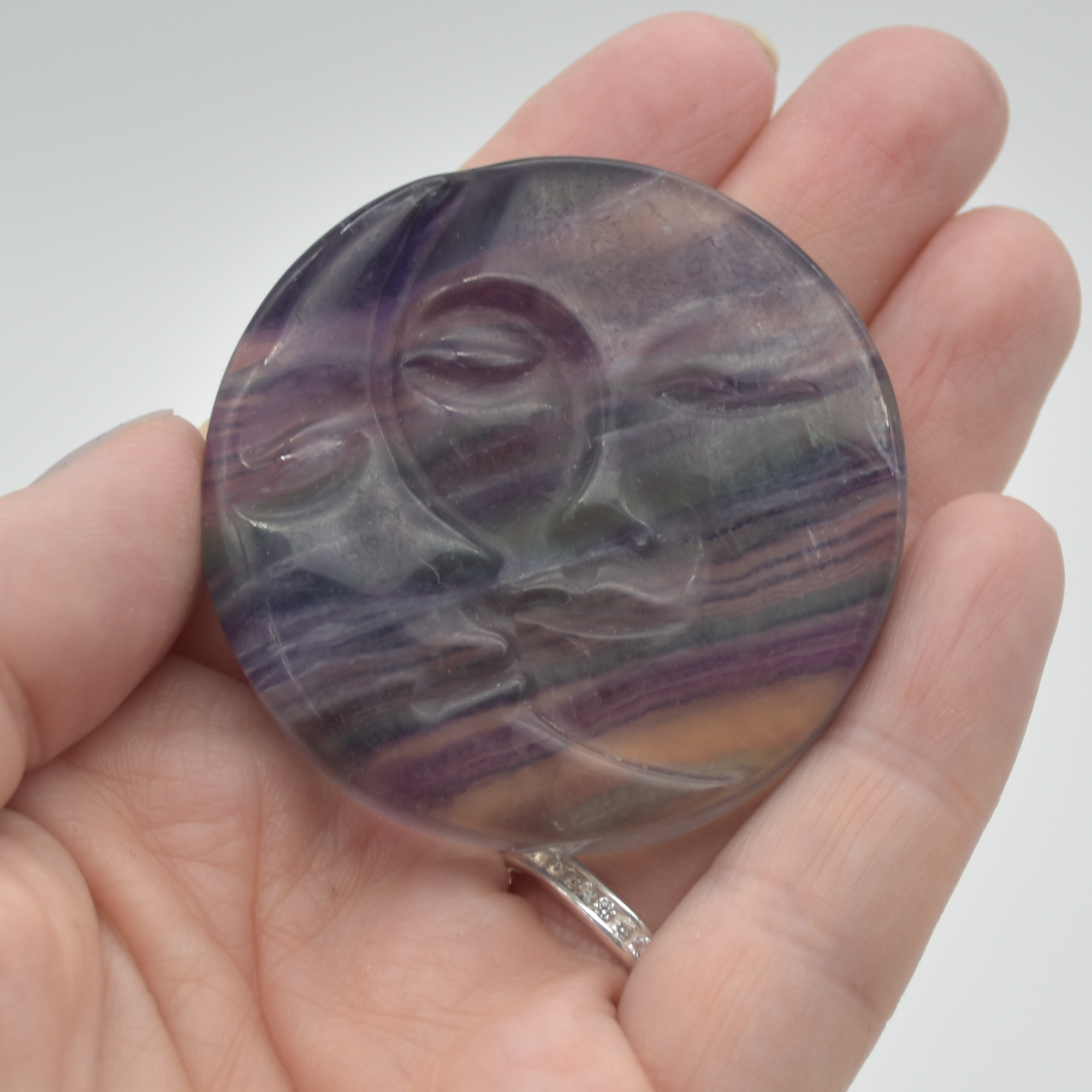 Rainbow Fluorite Sun and Moon Face - 5cm - 56 grams - 1 count - Image 4