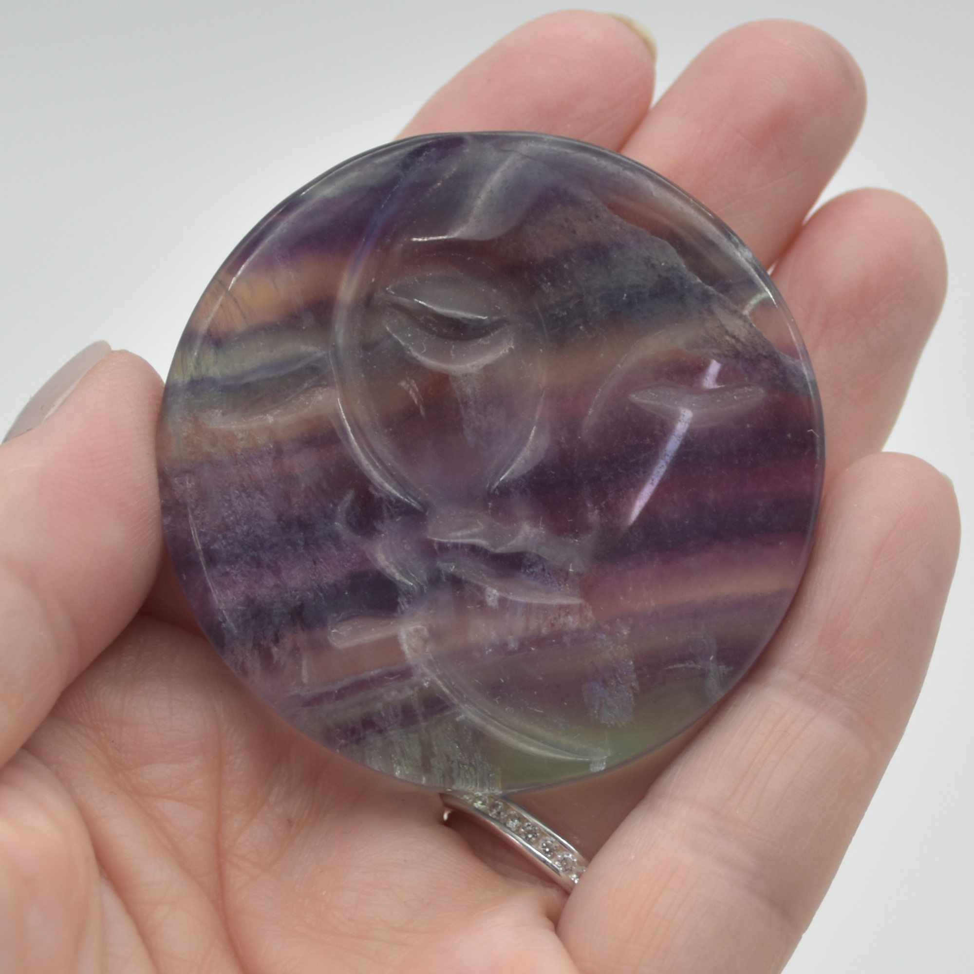 Rainbow Fluorite Sun and Moon Face - 5cm - 62 grams - 1 count - Image 4
