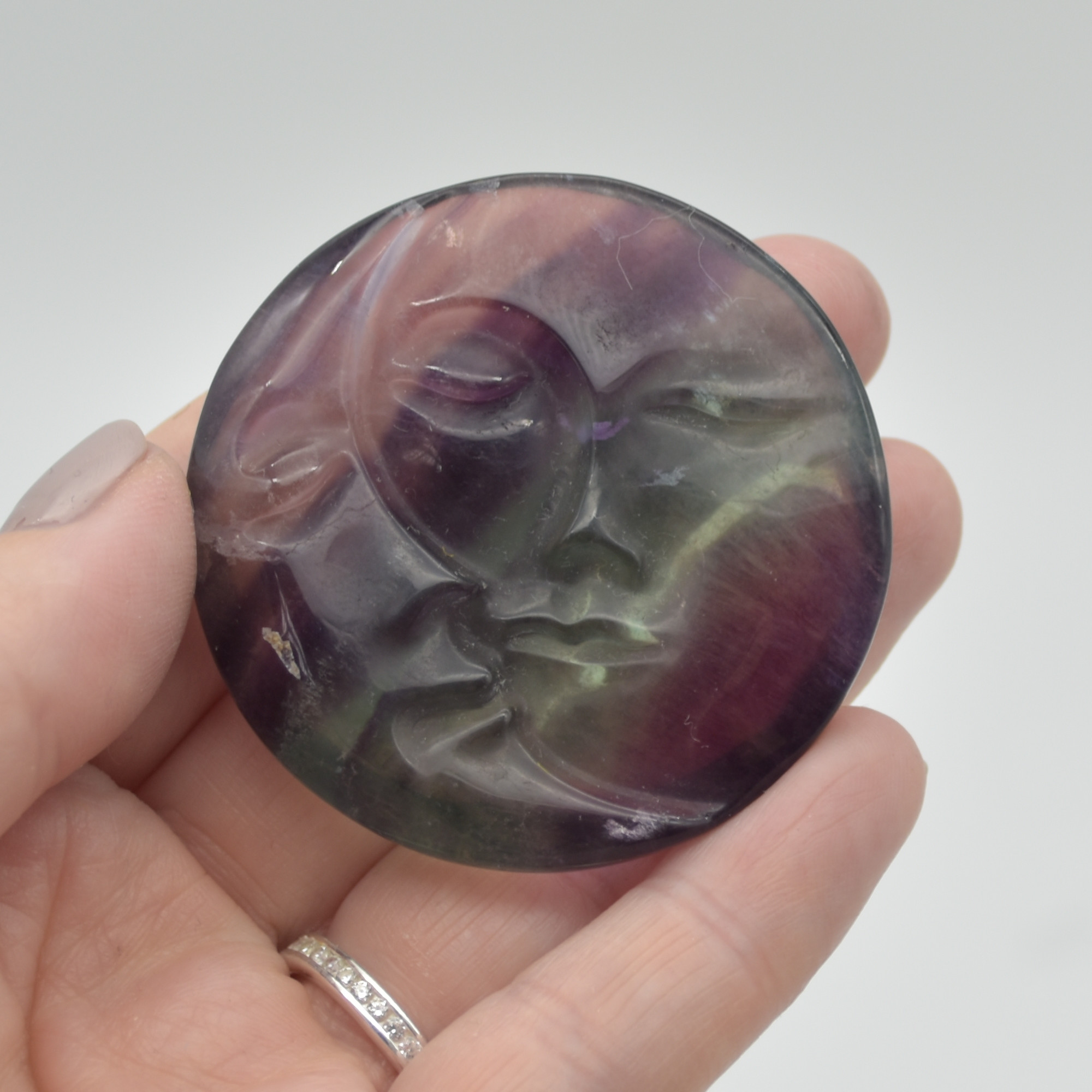 Rainbow Fluorite Sun and Moon Face - 5cm - 48 grams - 1 count - Image 4