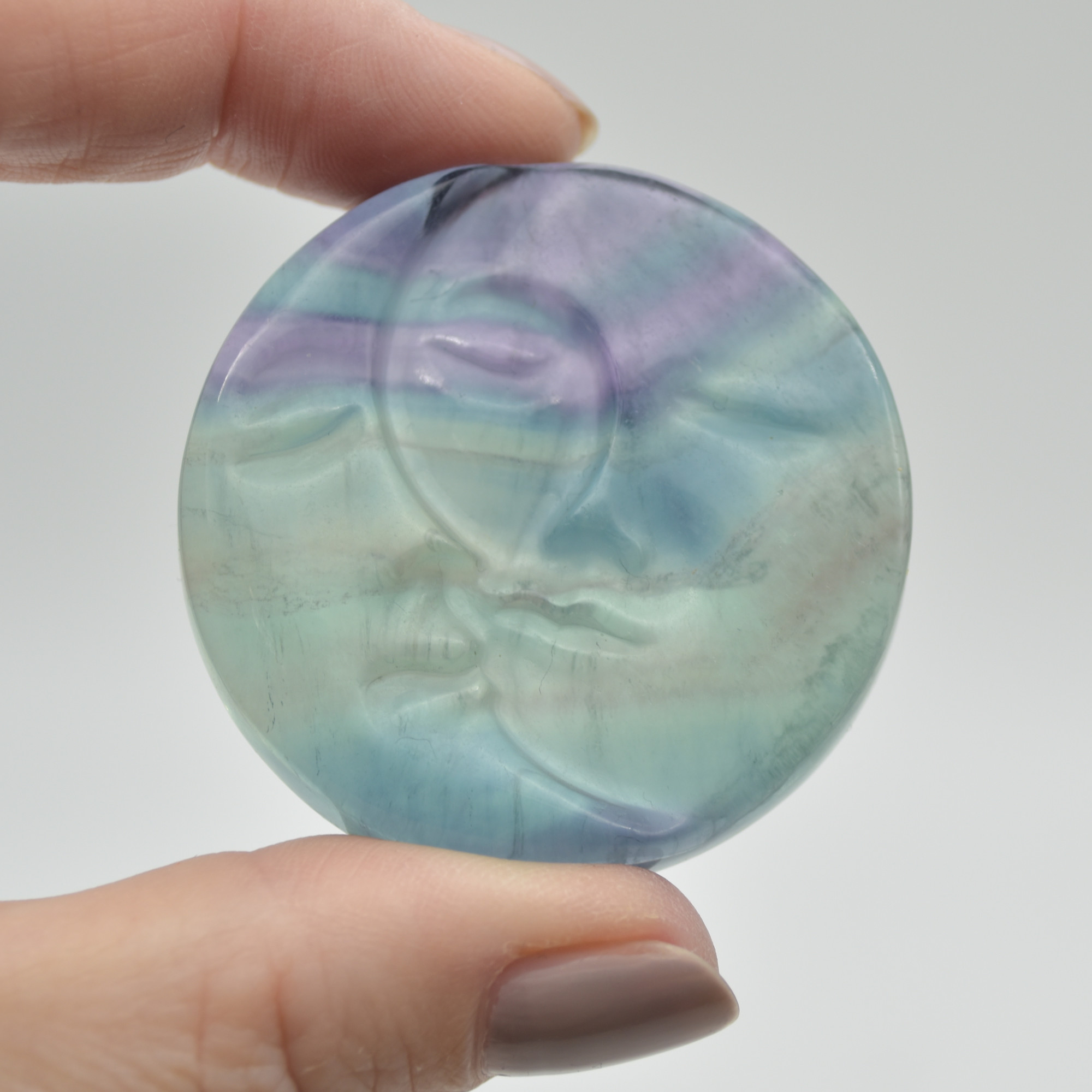 Rainbow Fluorite Sun and Moon Face - 4.5cm - 40 grams - 1 count