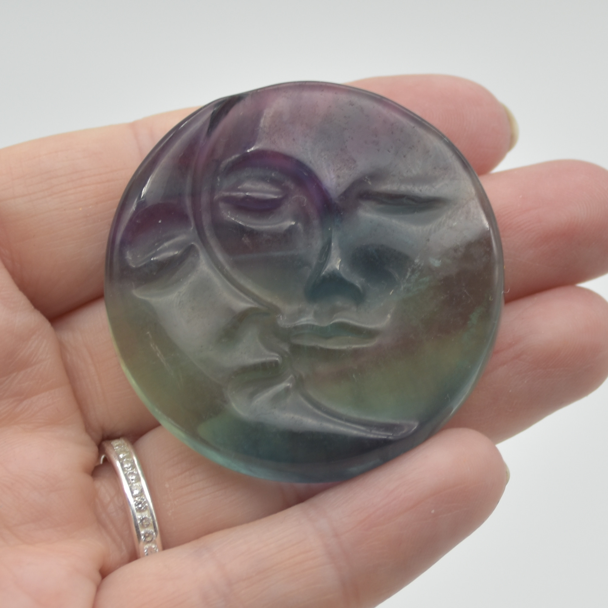 Rainbow Fluorite Sun and Moon Face - 4.5cm - 40 grams - 1 count - Image 4