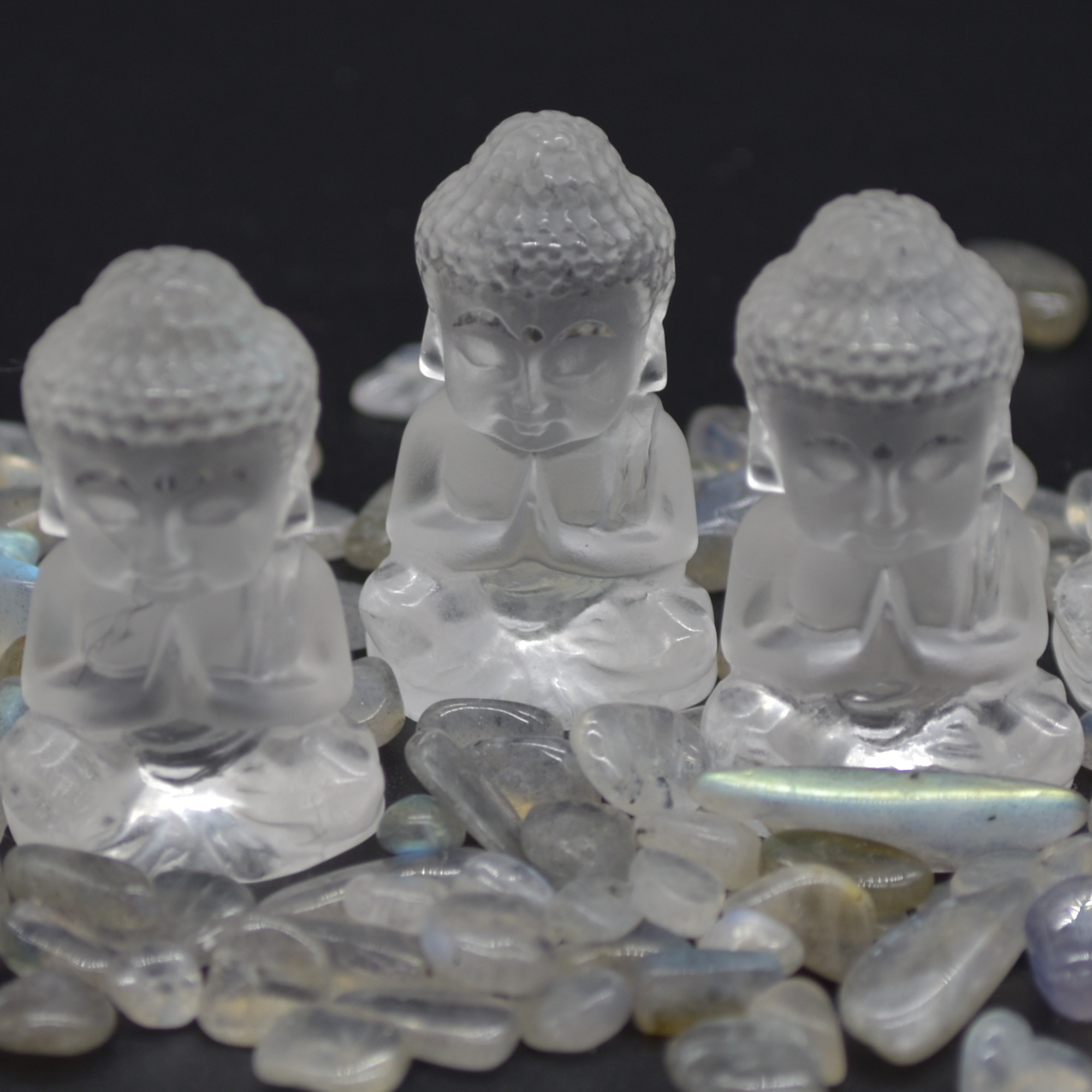 Clear Crystal Quartz Carved Mini Gemstone Buddha - 3.5cm - 1 Count - Image 7