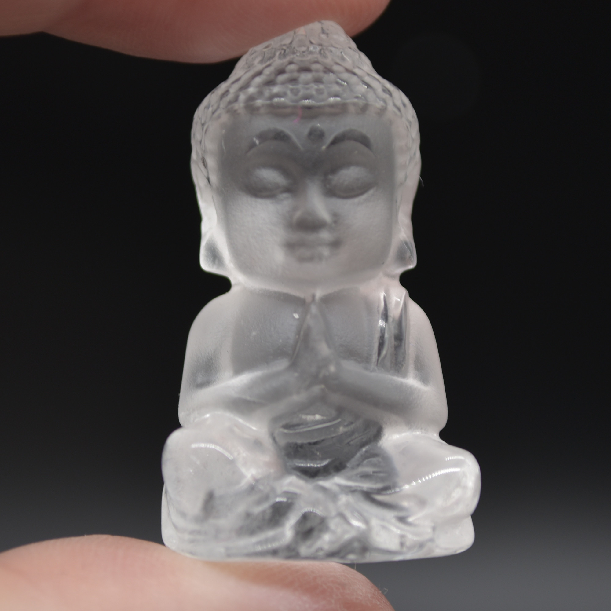 Clear Crystal Quartz Carved Mini Gemstone Buddha - 3.5cm - 1 Count - Image 2