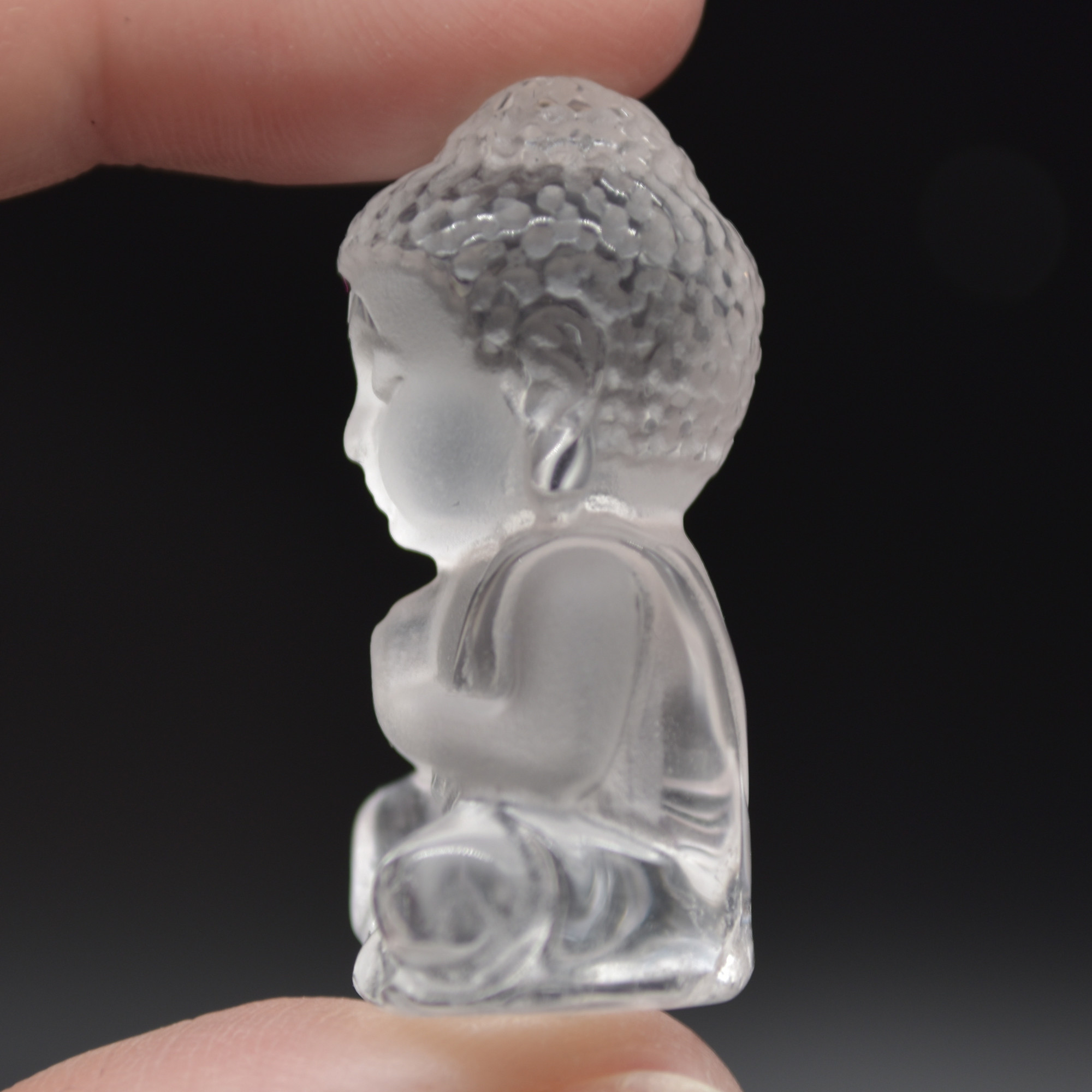 Clear Crystal Quartz Carved Mini Gemstone Buddha - 3.5cm - 1 Count - Image 4