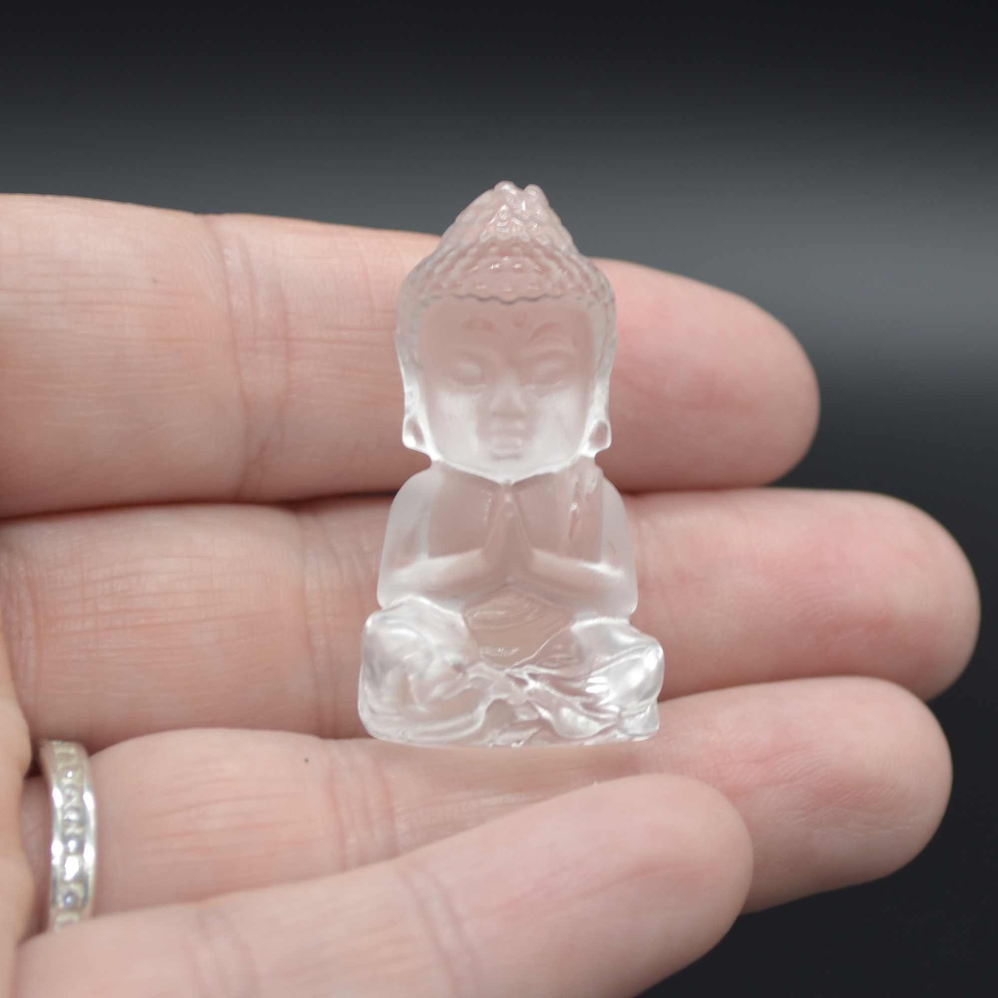 Clear Crystal Quartz Carved Mini Gemstone Buddha - 3.5cm - 1 Count - Image 9