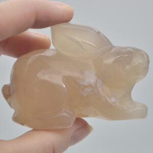 Flower Agate Carving - Rabbit  - 7cm - #01