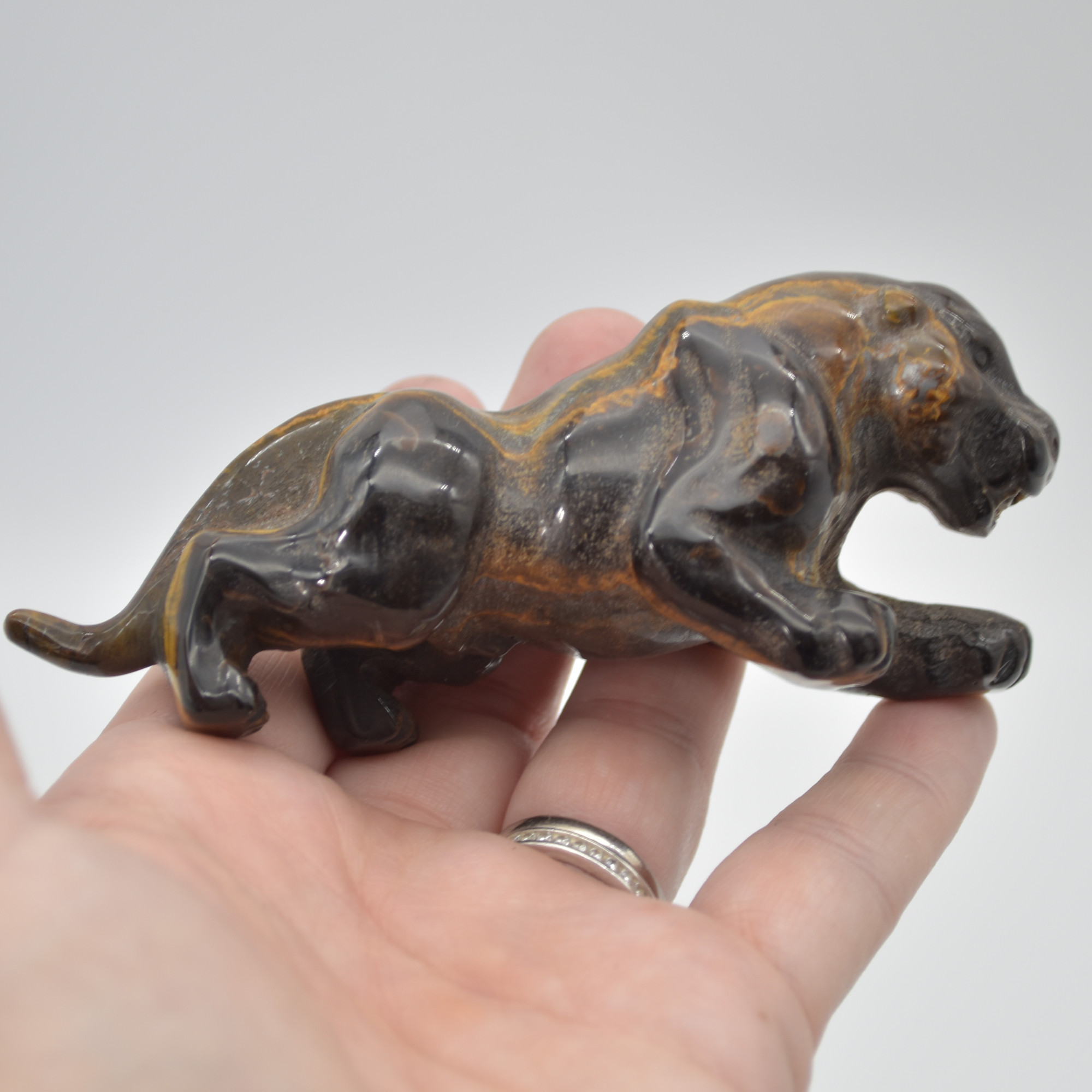 Tiger Eye Gemstone Carving - Leopard - 10.5cm - #01 - Image 7