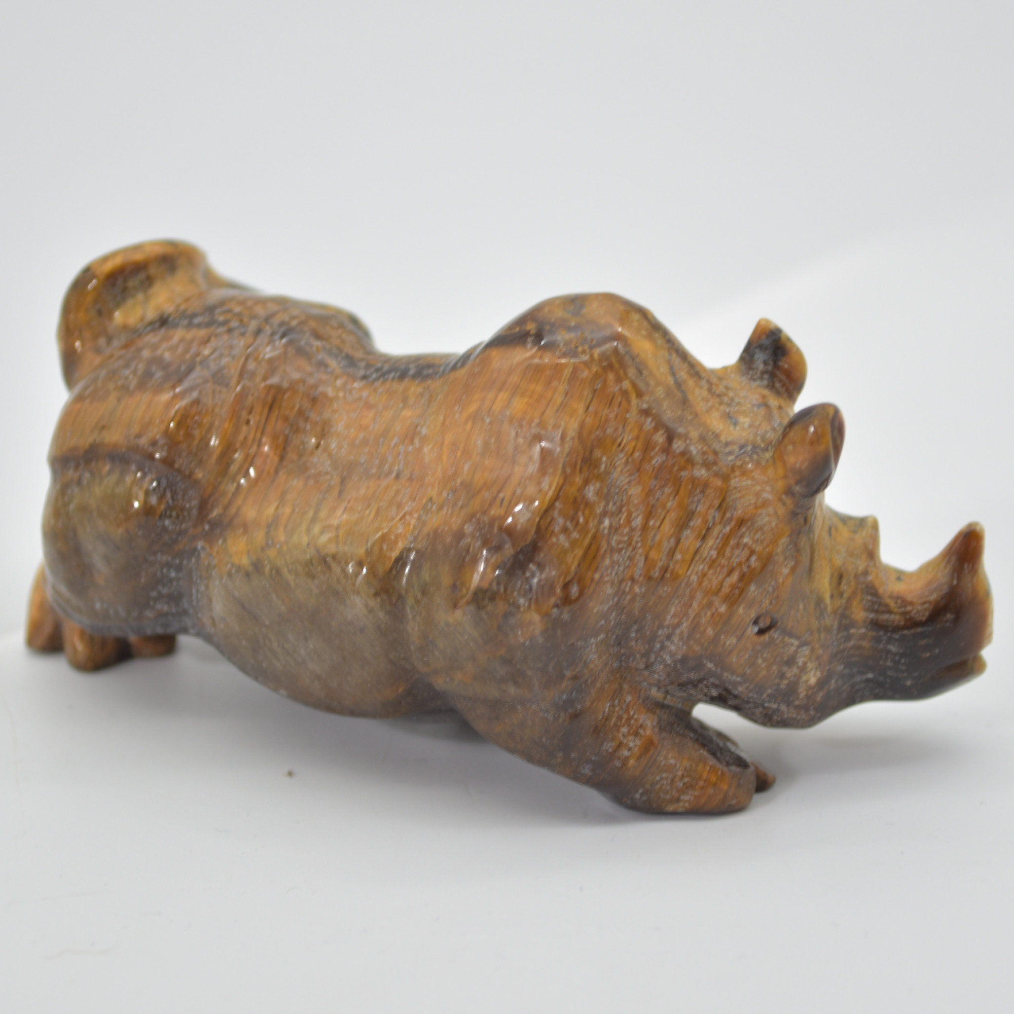 Tiger Eye Gemstone Carving - Rhino - 10.5cm - #01 - Image 2