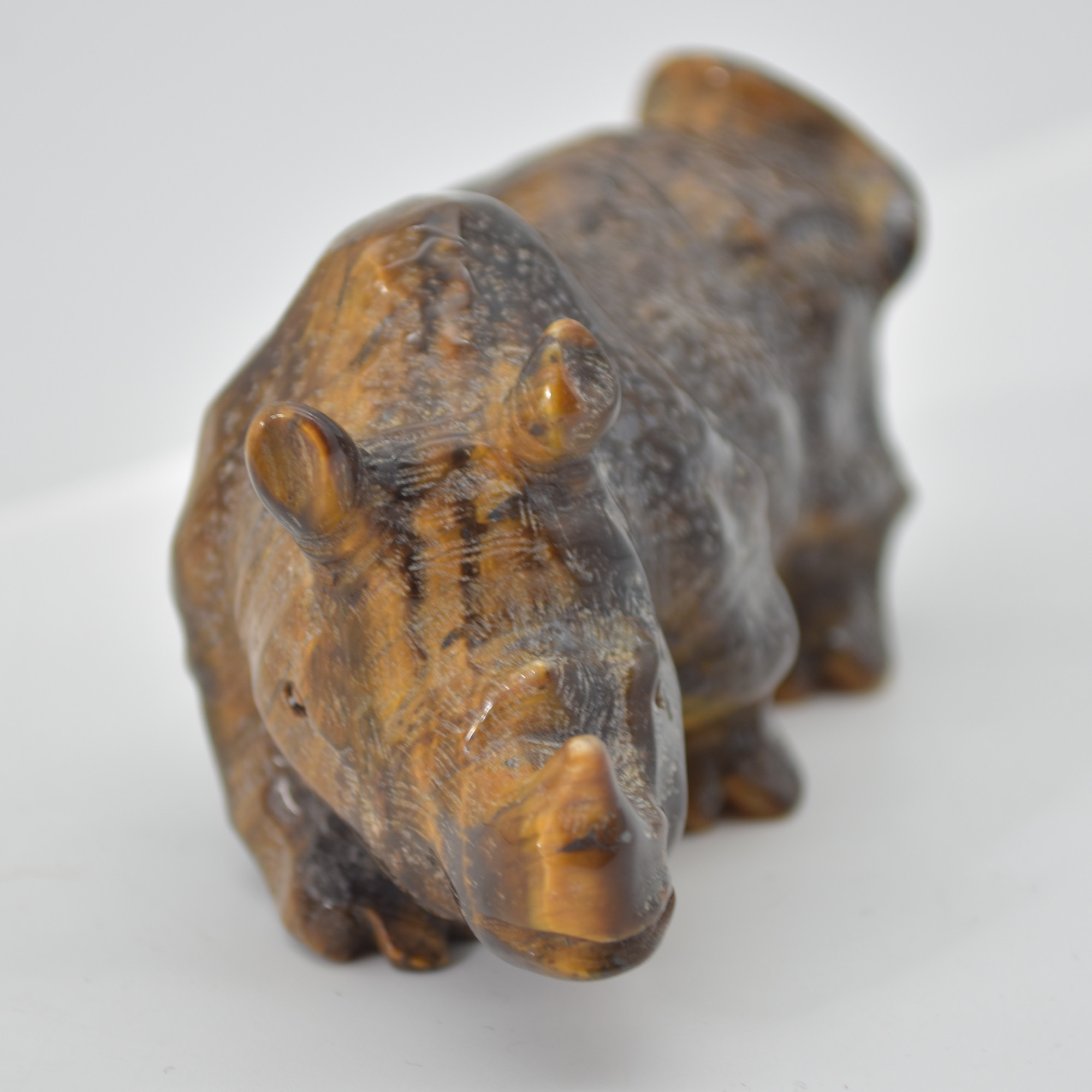 Tiger Eye Gemstone Carving - Rhino - 10.5cm - #01 - Image 4