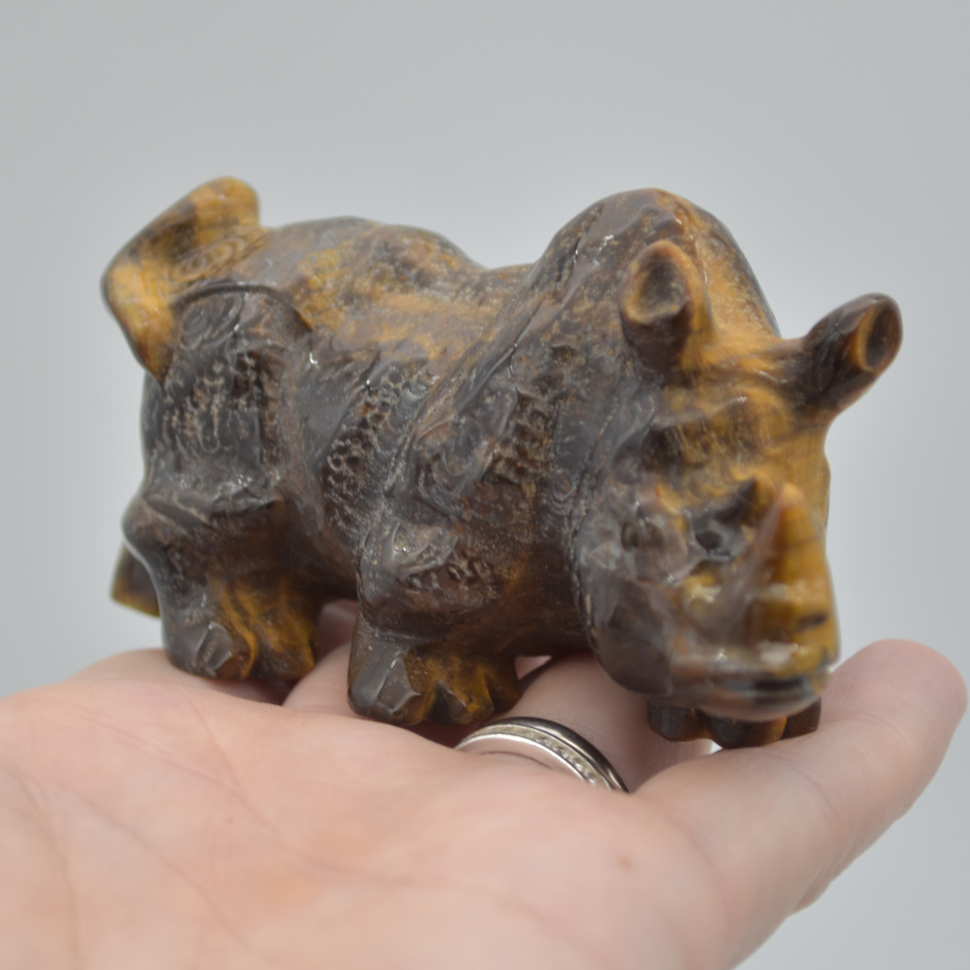Tiger Eye Gemstone Carving - Rhino - 9.8cm - #02 - Image 6