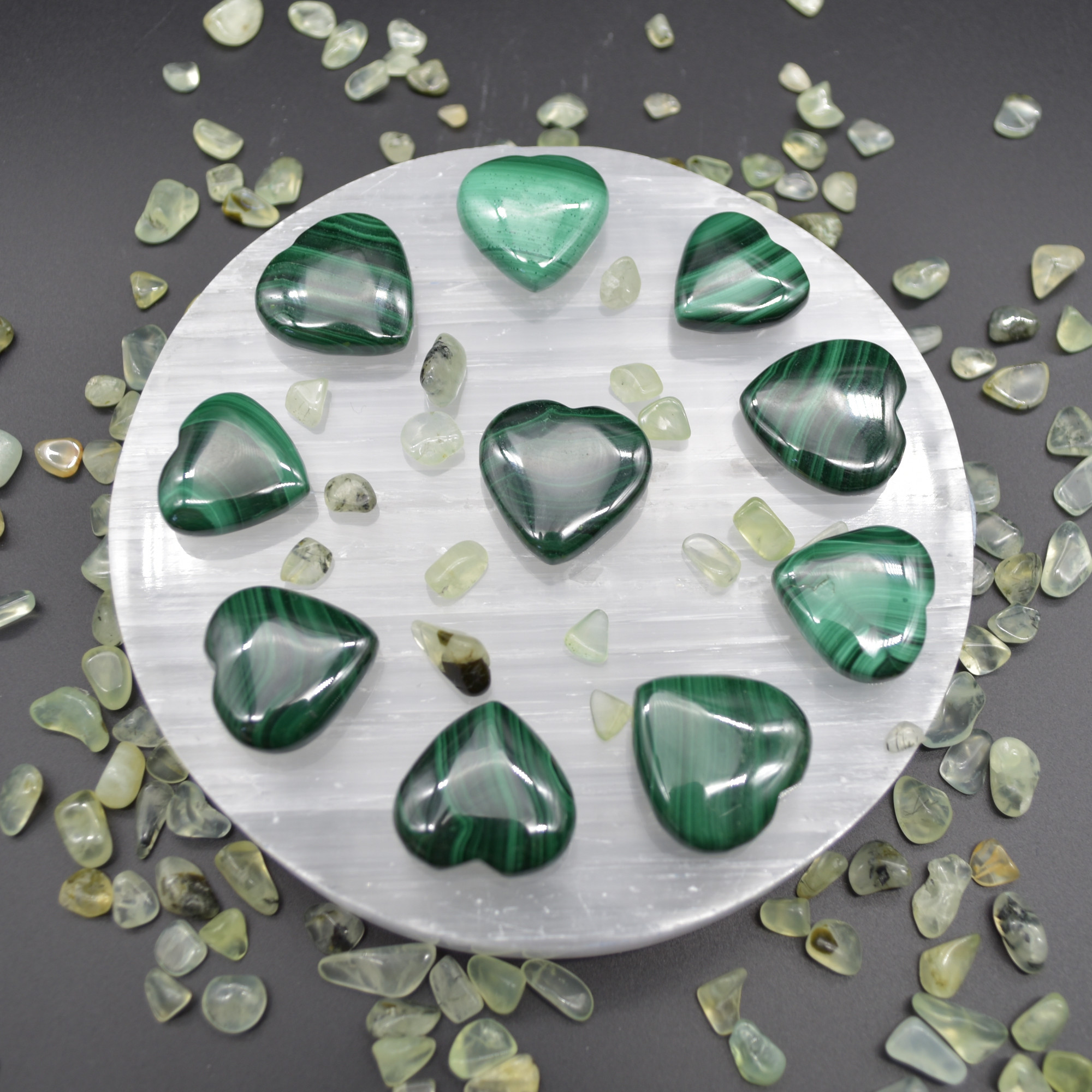 Malachite Carved Gemstone Hearts- 2cm- 2.5cm - 1 or 4 Count - Image 2