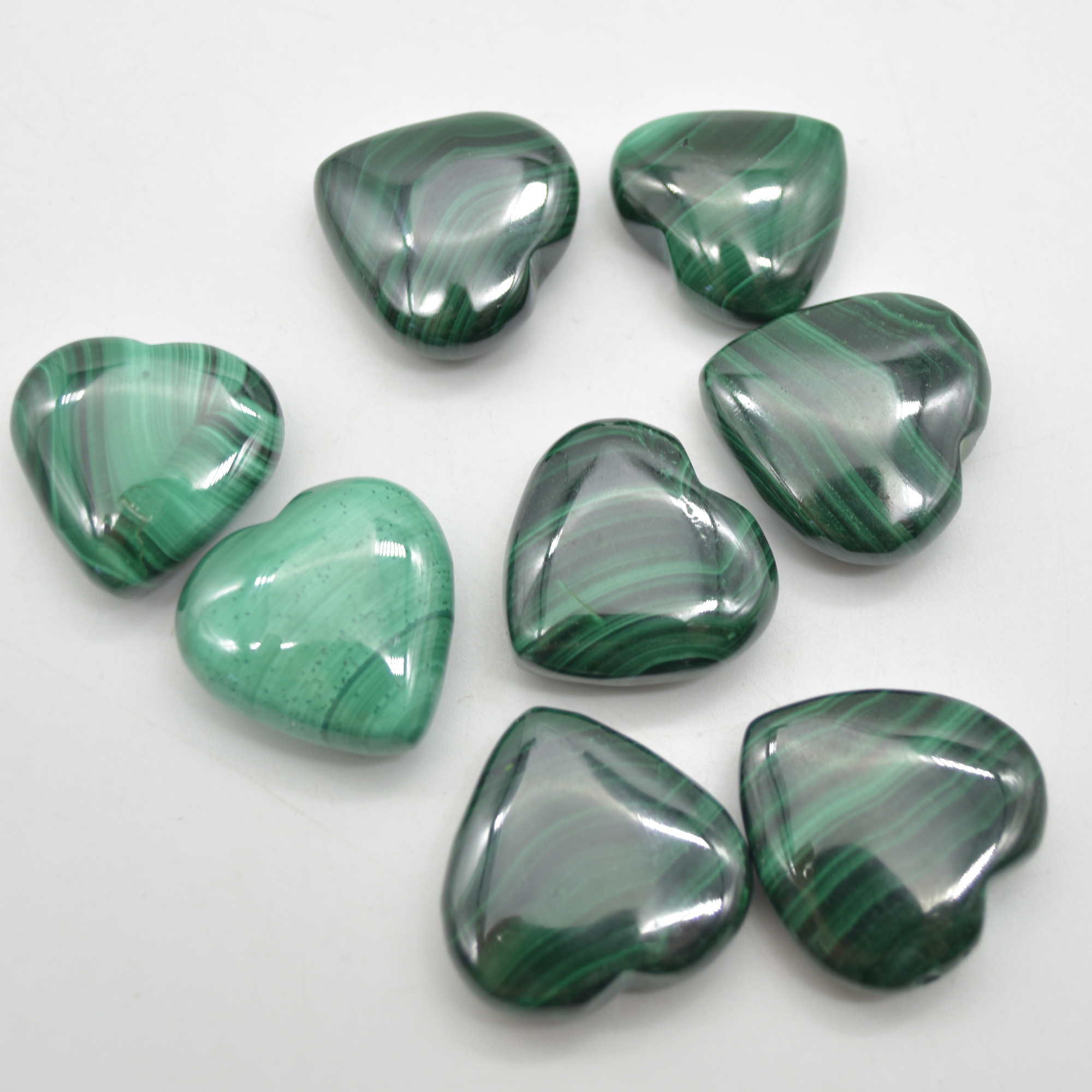 Malachite Carved Gemstone Hearts- 2cm- 2.5cm - 1 or 4 Count