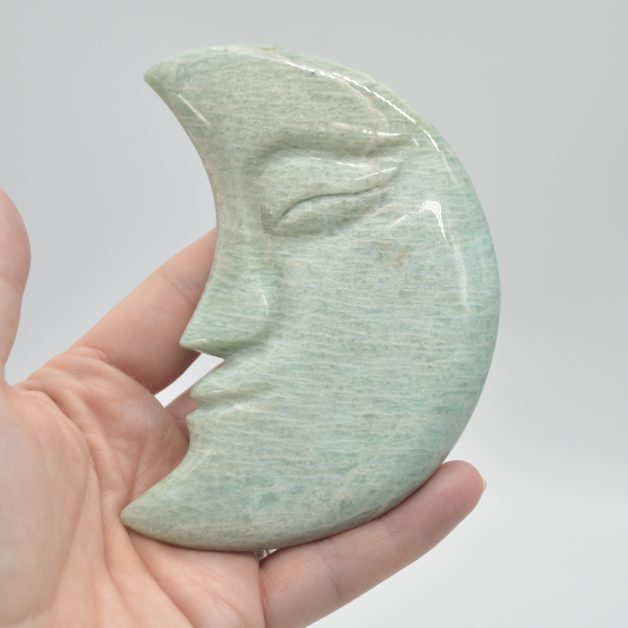 Amazonite Carved Moon with Face - 10.5cm #01 - Image 2