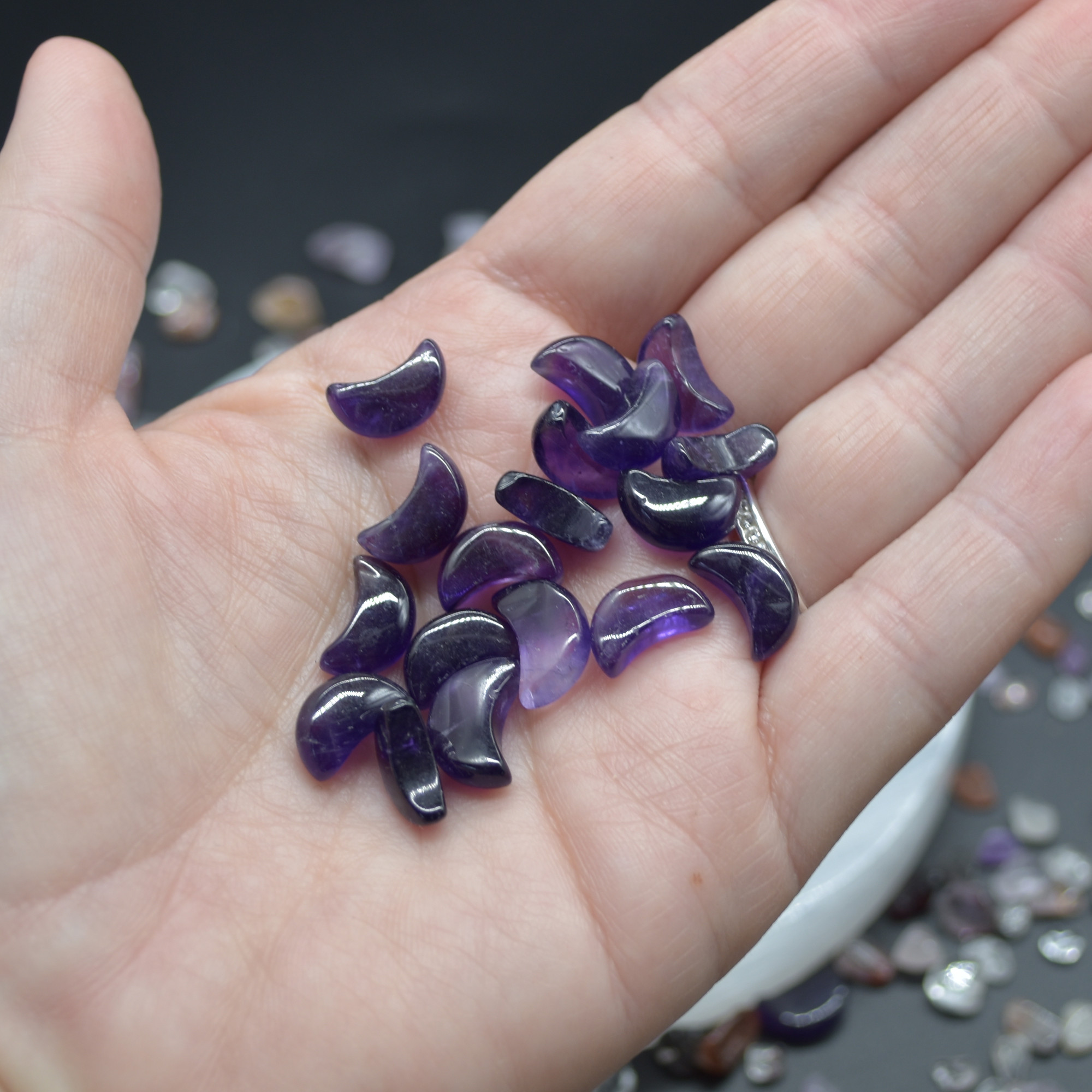 4 Amethyst Mini Crystal Gemstone Moon - 1.2cm - Image 7