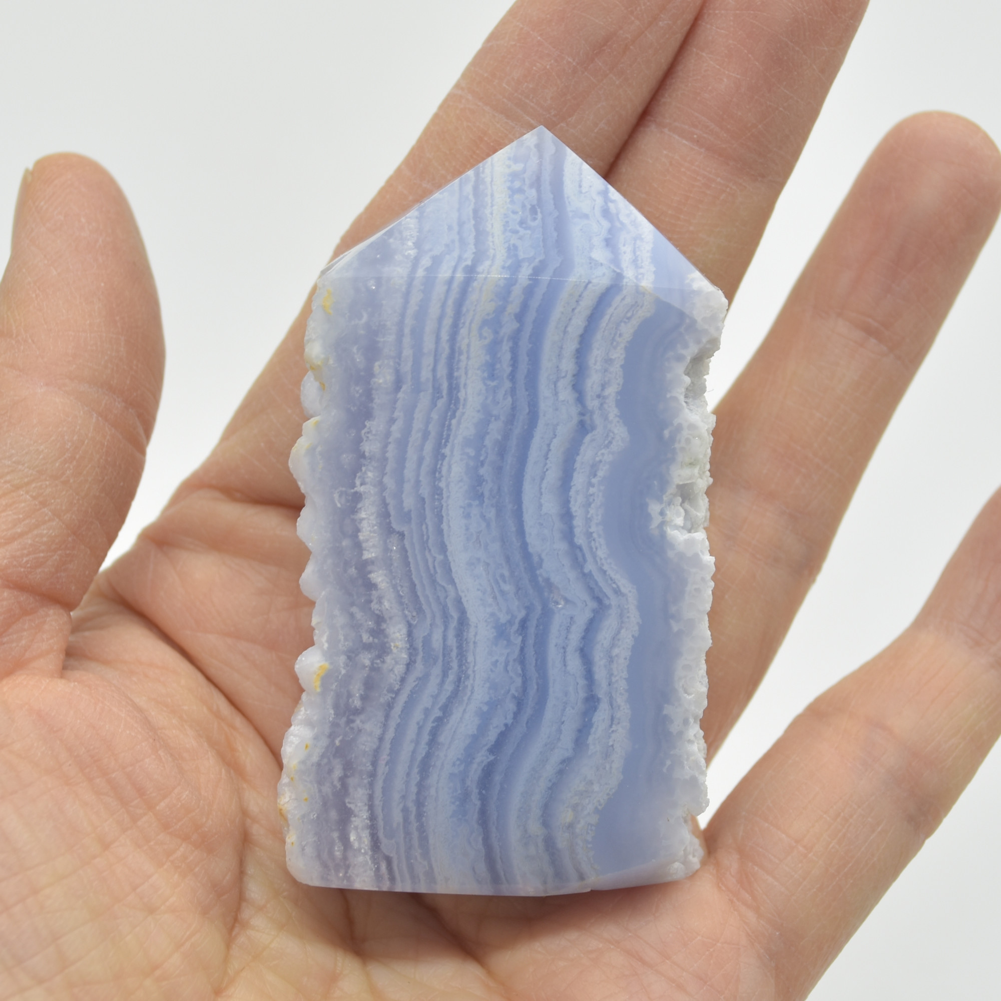 High Quality Blue Lace Agate Tower Point Slice - 6.3cm x 3.5cm x 1.6cm - 72 grams - #08 - Image 2