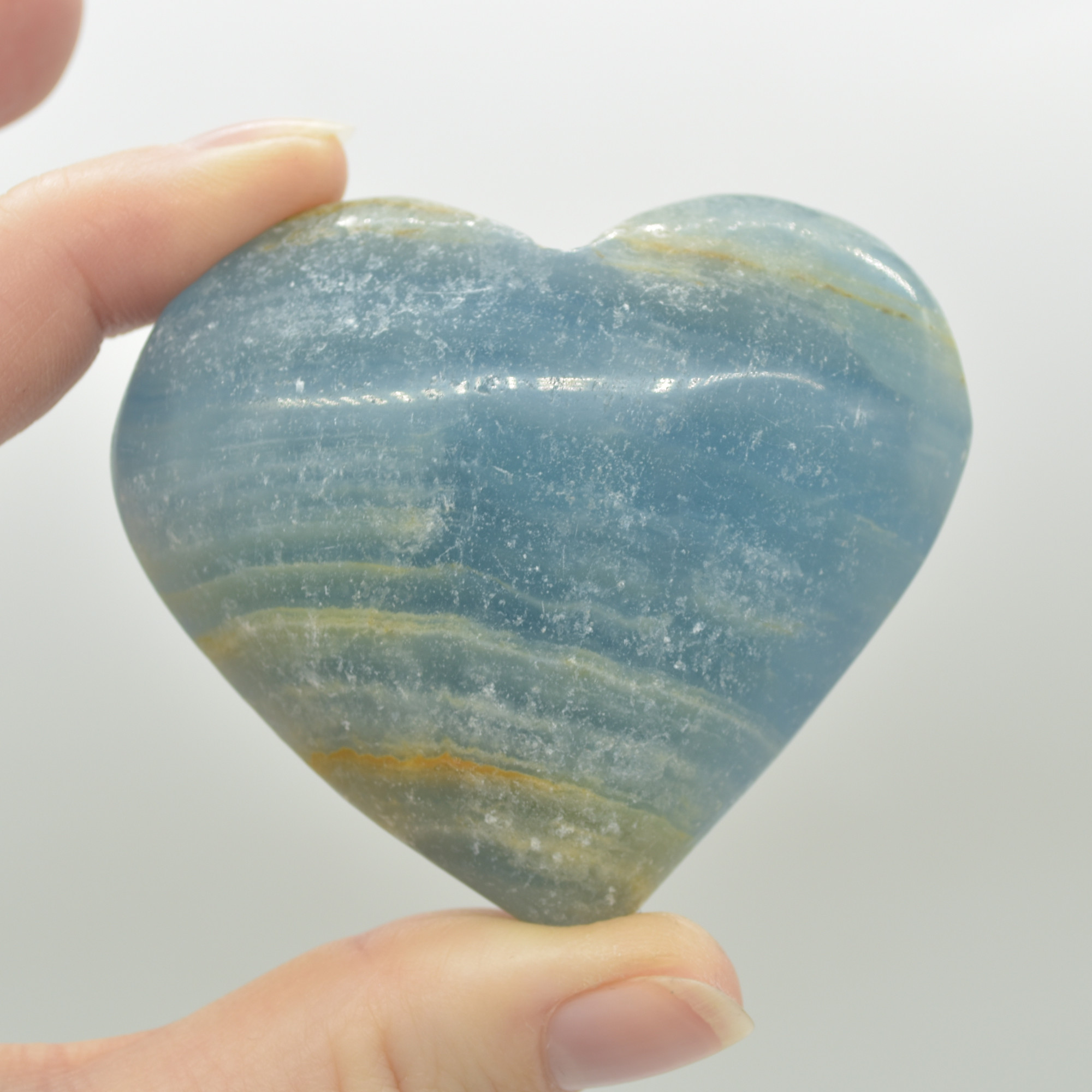 Blue Onyx Lemerian Aquatine Calcite Crystal Puffy Heart - 132 grams - 5.5cm #01