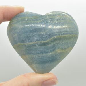 Blue Onyx Lemerian Aquatine Calcite Crystal Puffy Heart - 136 grams - 5.7cm #02