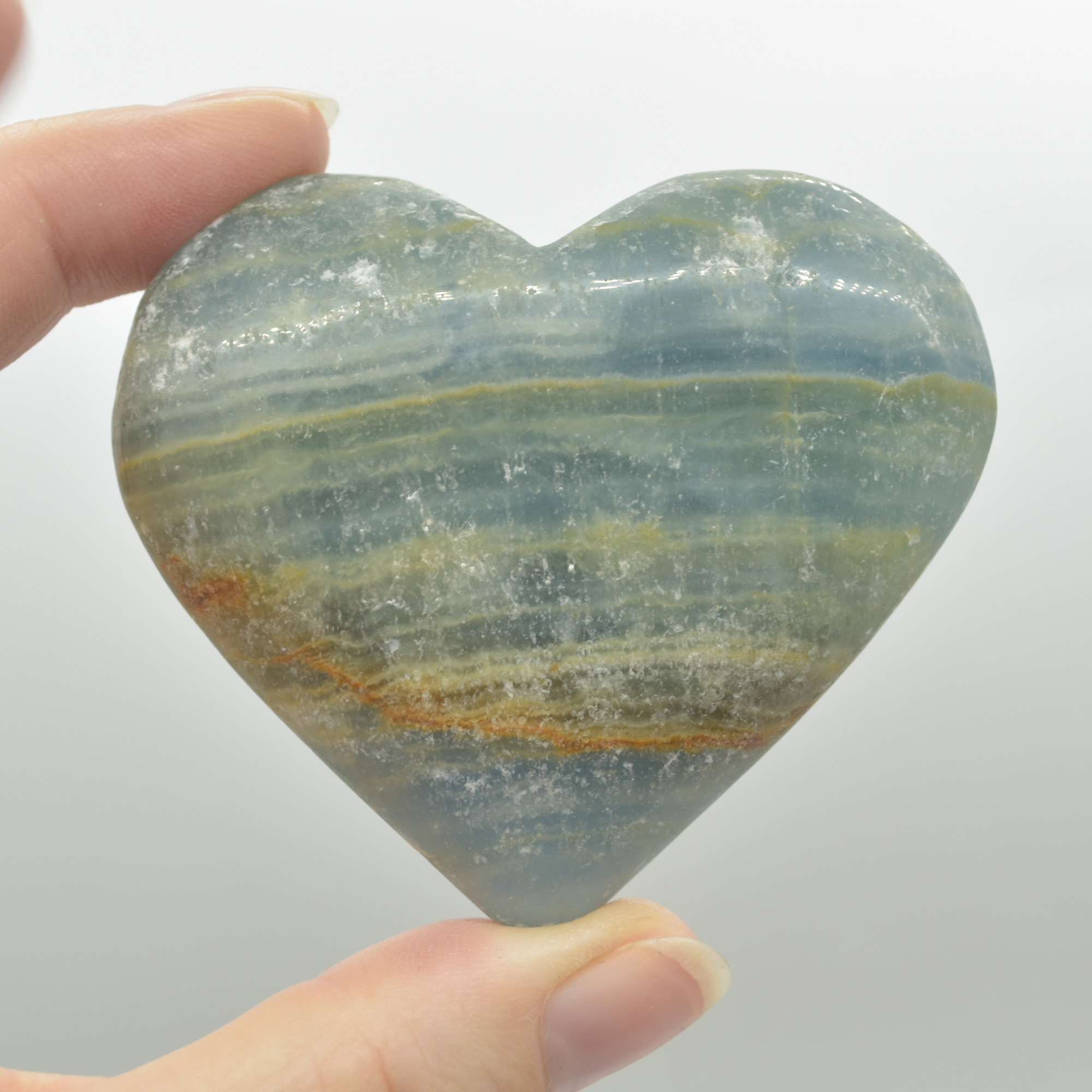 Blue Onyx Lemerian Aquatine Calcite Crystal Puffy Heart - 125 grams - 5.5cm #04 - Image 2