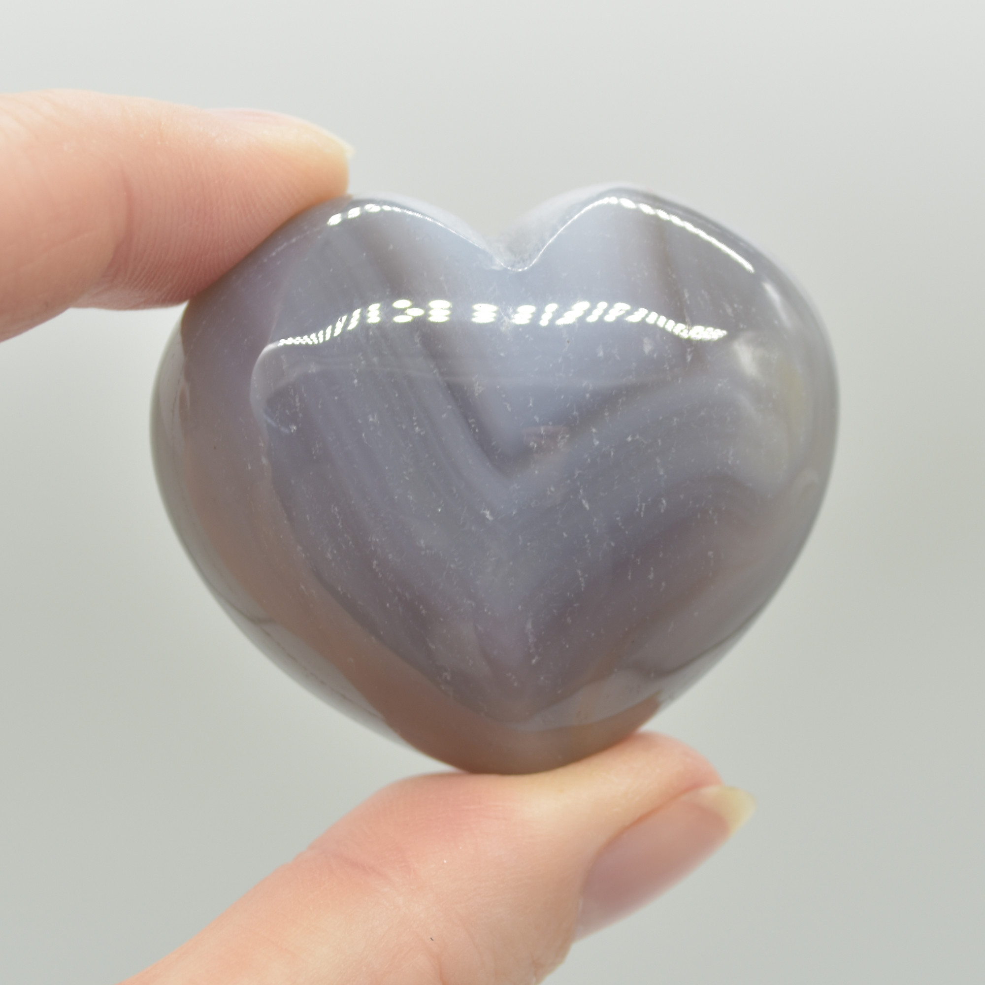 Grey Agate Crystal Puffy Heart - 4.5cm x 2.5cm - 1 Count
