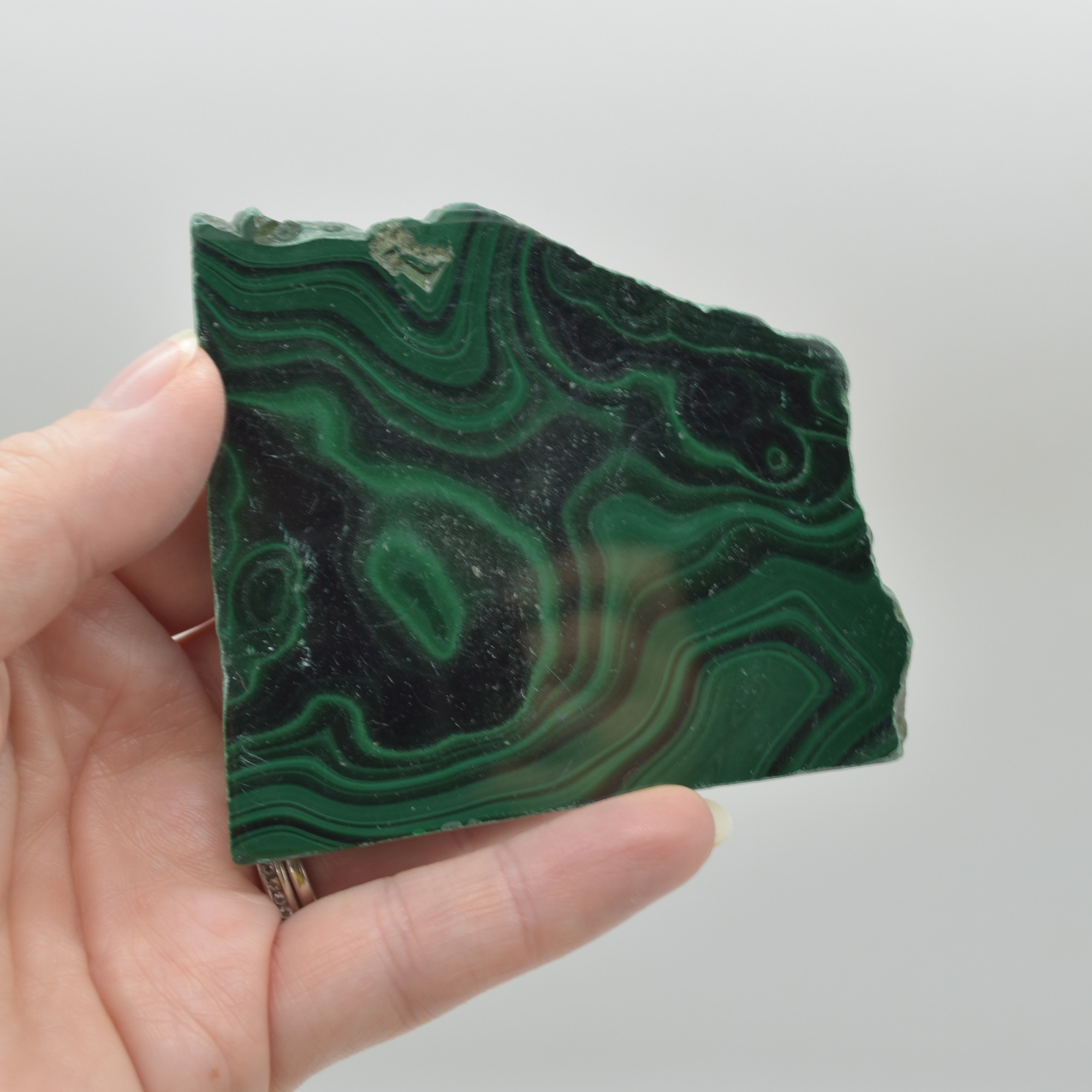 Malachite Crystal Freeform Slice, Slab - 7cm x 7.3cm x 0.9cm - 155 grams - #16 - Image 5