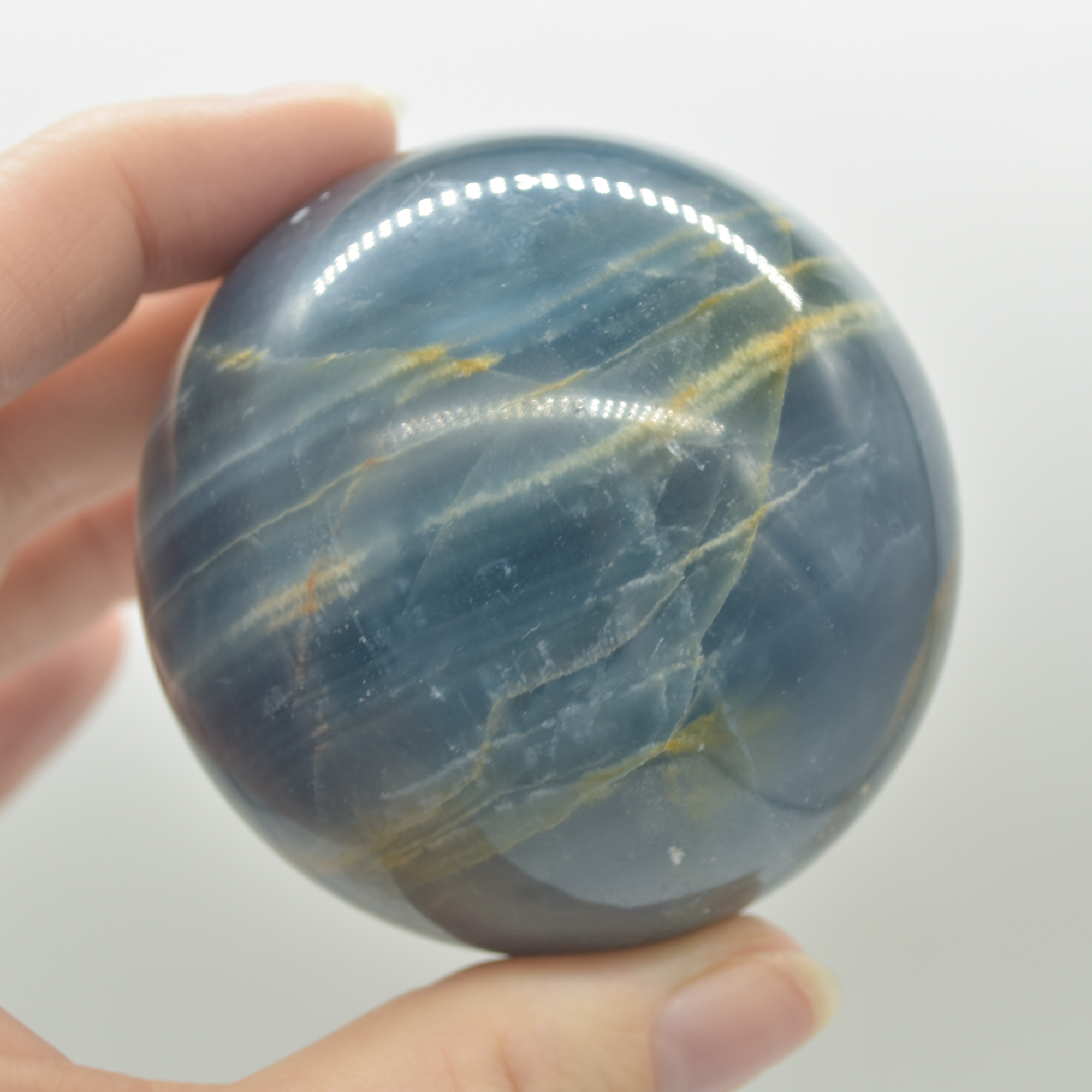 Blue Onyx Lemerian Aquatine Calcite Crystal Sphere Ball - 319 grams - 5.5cm #04 - Image 4