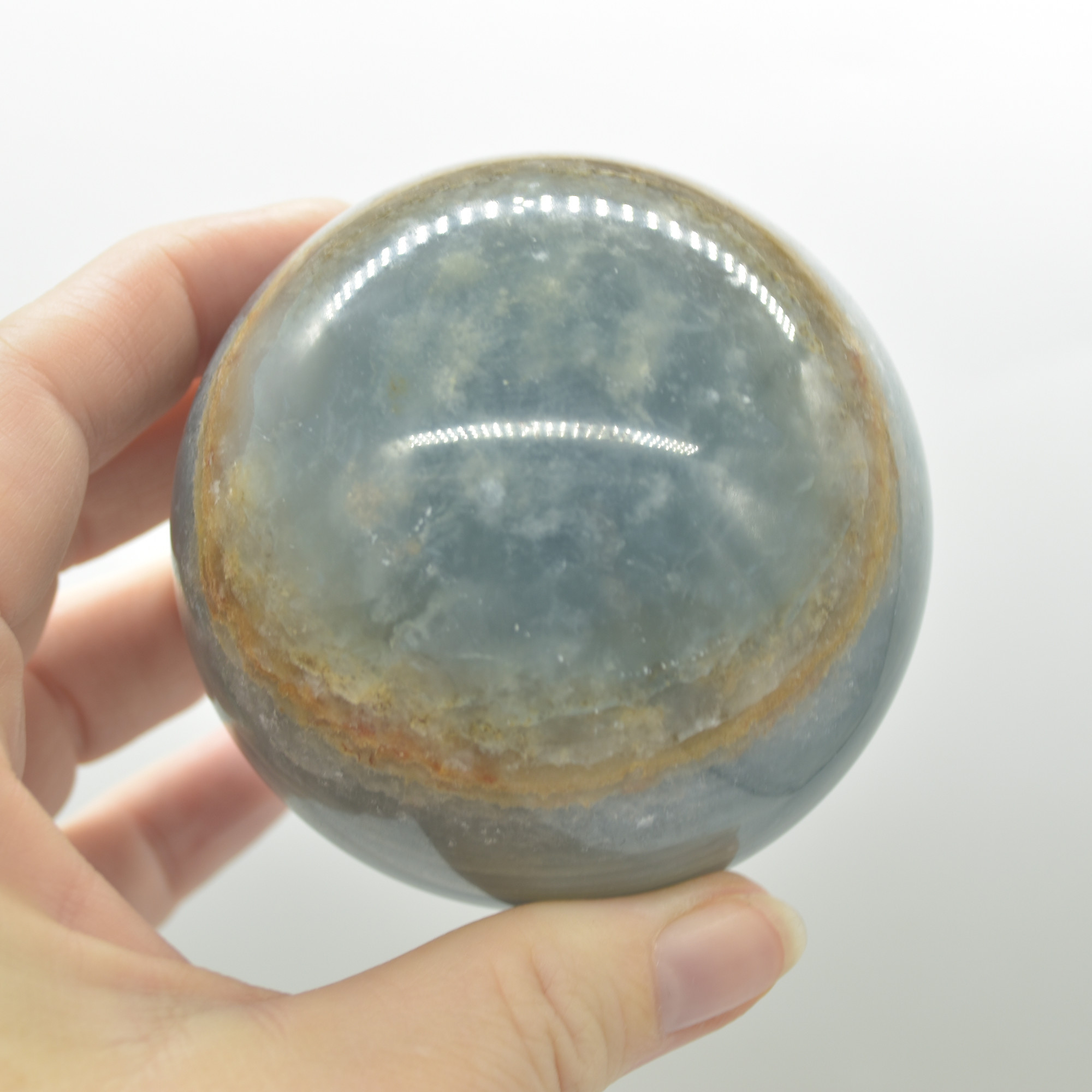 Blue Onyx Lemerian Aquatine Calcite Crystal Sphere Ball - 502 grams - 6.5cm #05 - Image 4