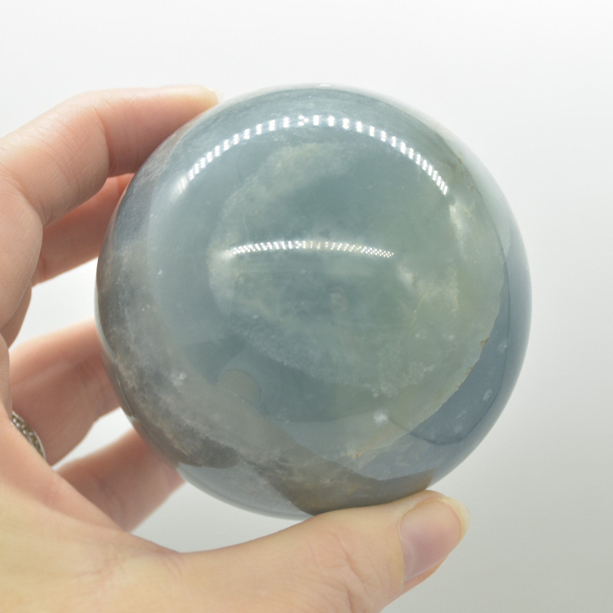 Blue Onyx Lemerian Aquatine Calcite Crystal Sphere Ball - 502 grams - 6.5cm #05 - Image 6