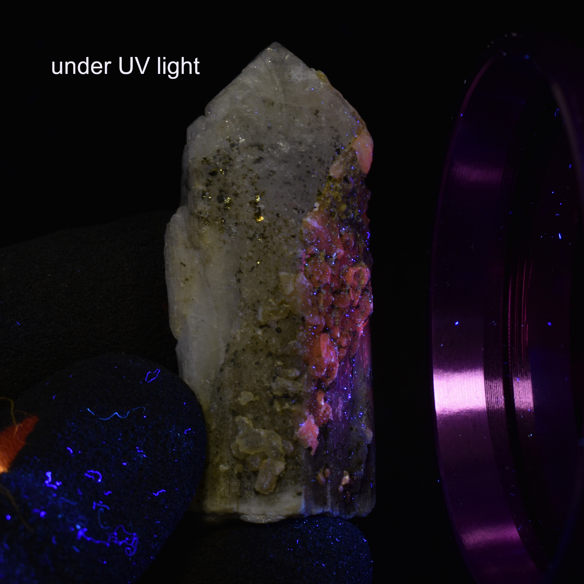 Danburite (with Pyrite and Calcite) UV Reactive Crystal Raw Point Specimen from Mexico - 32 grams - #25 - Image 3