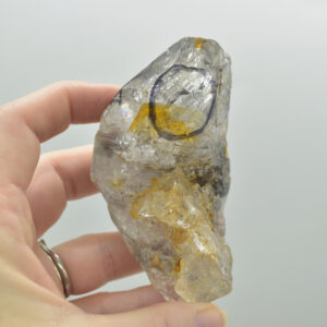 Fluid Inclusion / Enhydro Raw Quartz Point - Moving Black Sand - 159 grams - 1 Count