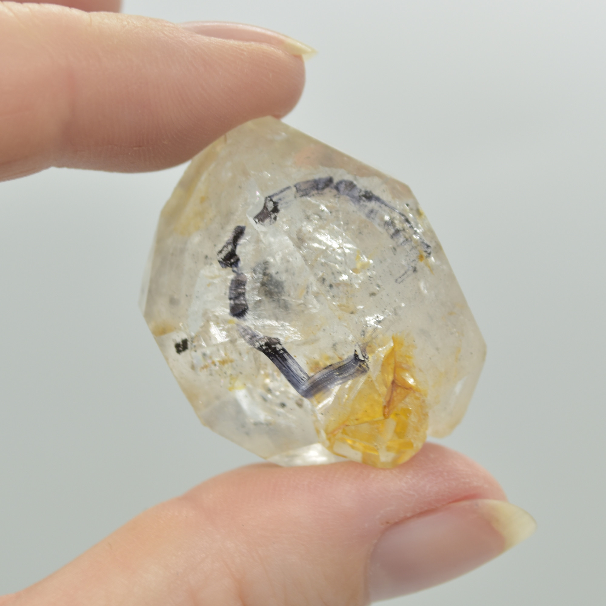 Fluid Inclusion / Enhydro Raw Quartz Point with moving black sand - 19 grams - 1 Count