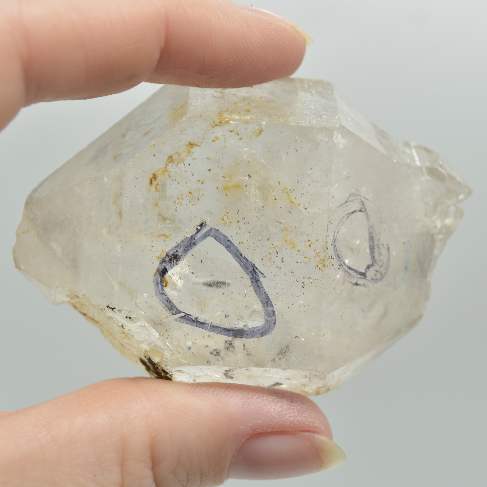 Fluid Inclusion / Enhydro Raw Quartz Point - with moving black sand - 90 grams - 1 Count