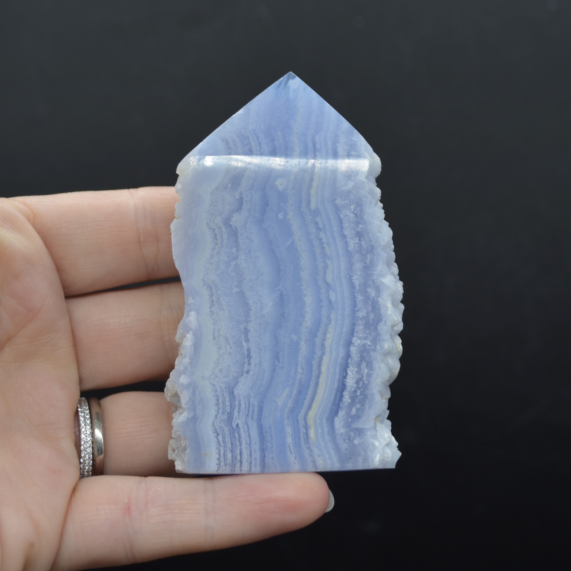 High Quality Blue Lace Agate Tower Point Slice - 8cm x 4.2cm x 1.5cm - 96 grams - #15 - Image 2