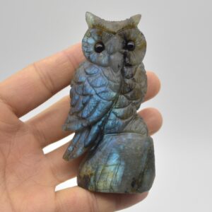 Labradorite Crystal Carved Owl - 8.5cm - 167 grams #01