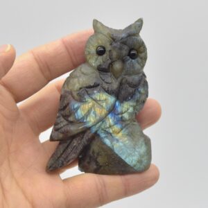 Labradorite  Crystal Carved Owl - 8cm - 148 grams #09