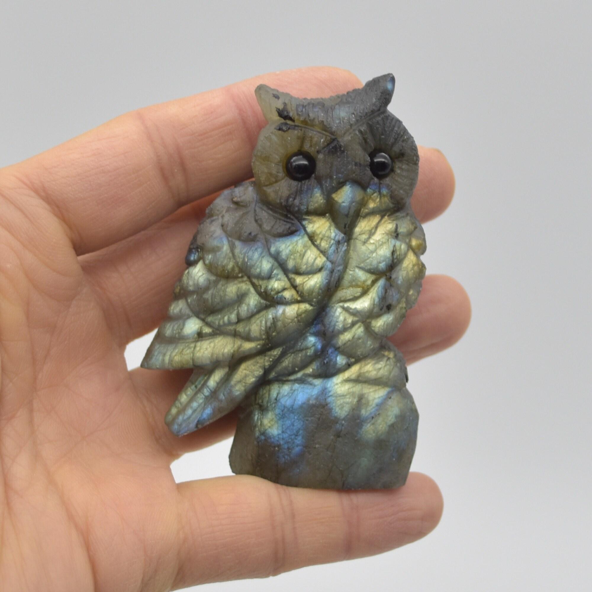 Labradorite Crystal Carved Owl - 7.5cm - 121 grams #08