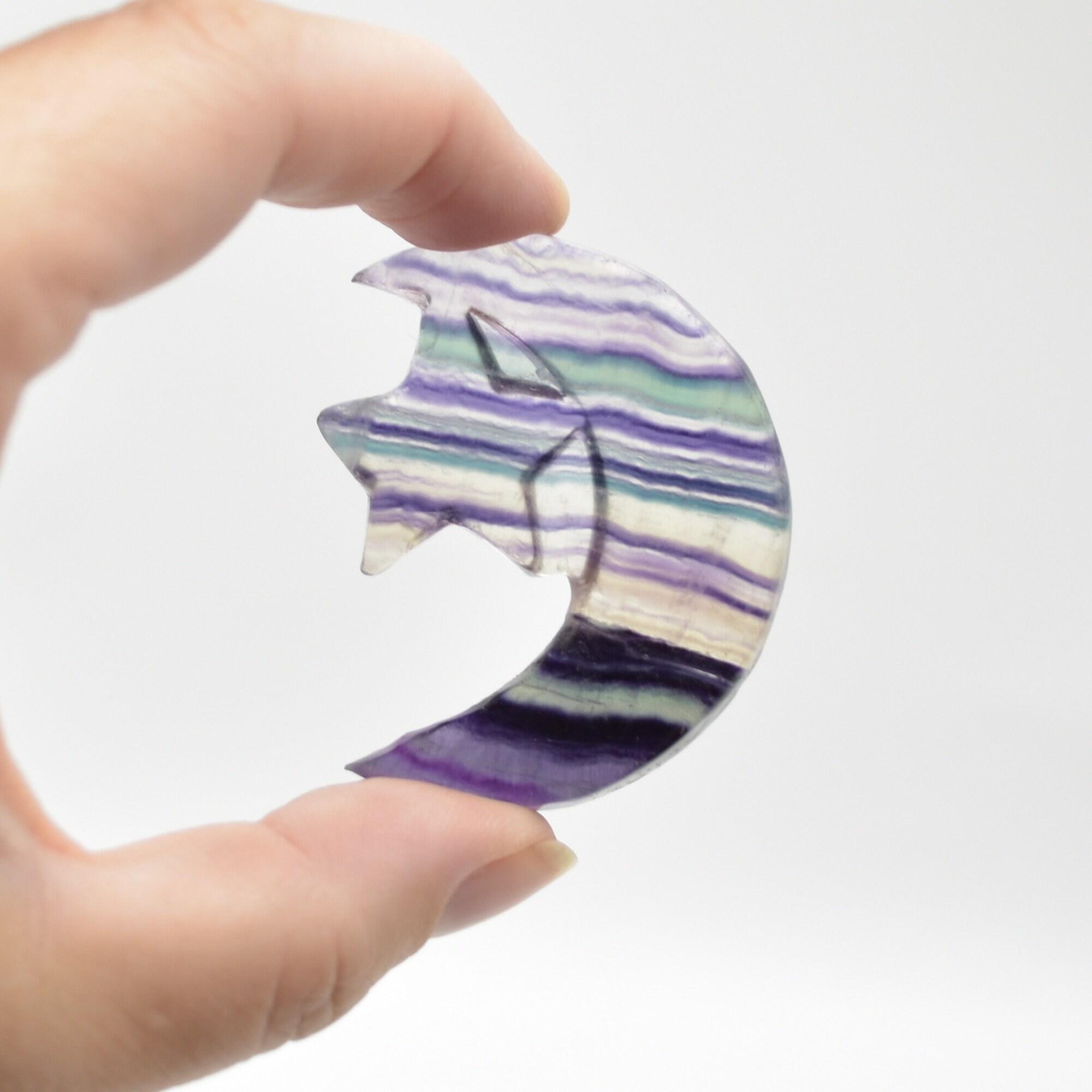 Rainbow Fluorite Crystal Carved Moon and Star - 5cm #28 - Image 2