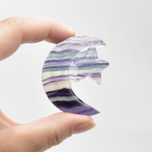 Rainbow Fluorite Crystal Carved Moon and Star - 5cm #28