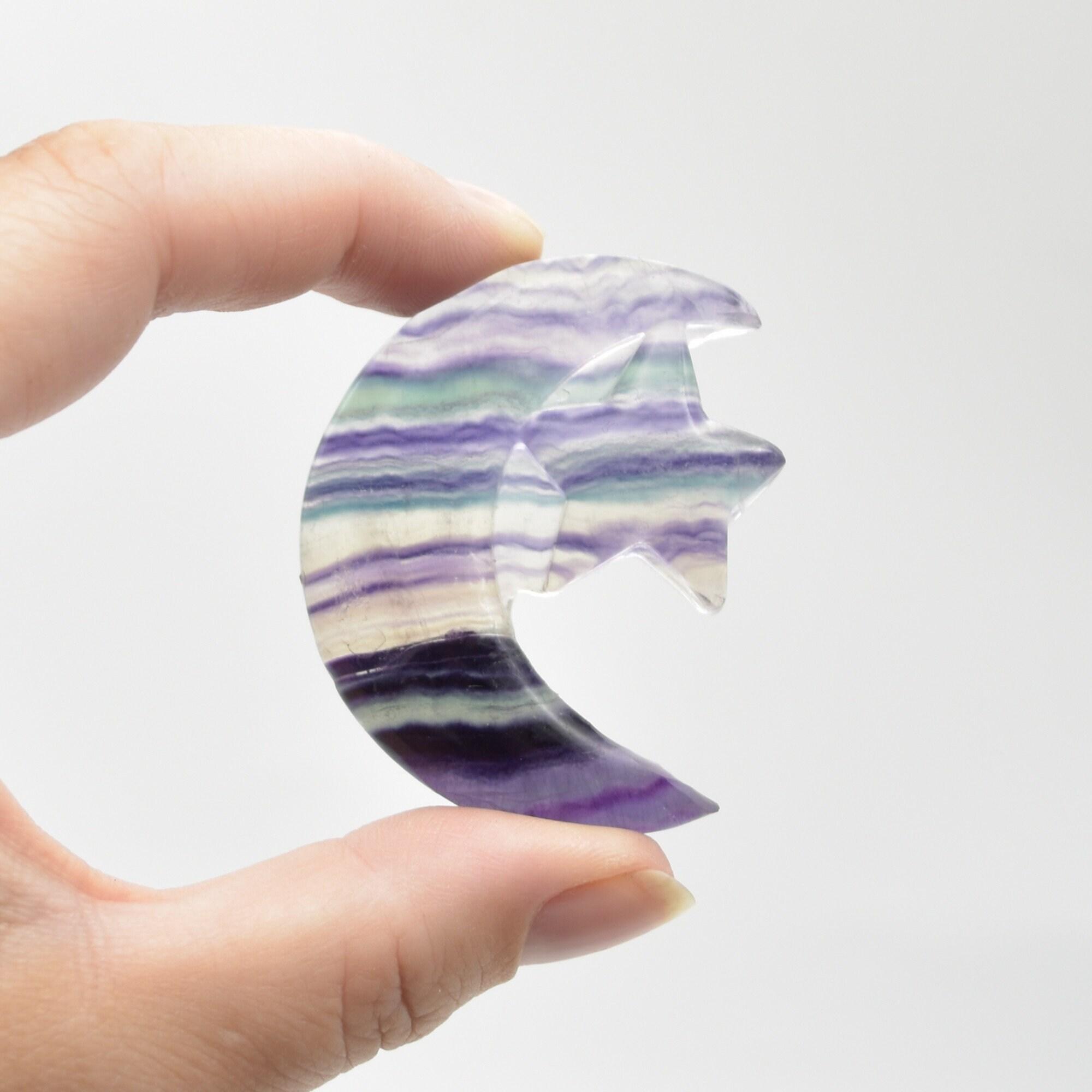 Rainbow Fluorite Crystal Carved Moon and Star - 5cm #28