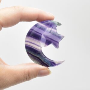 Rainbow Fluorite Crystal Carved Moon and Star - 5cm #26