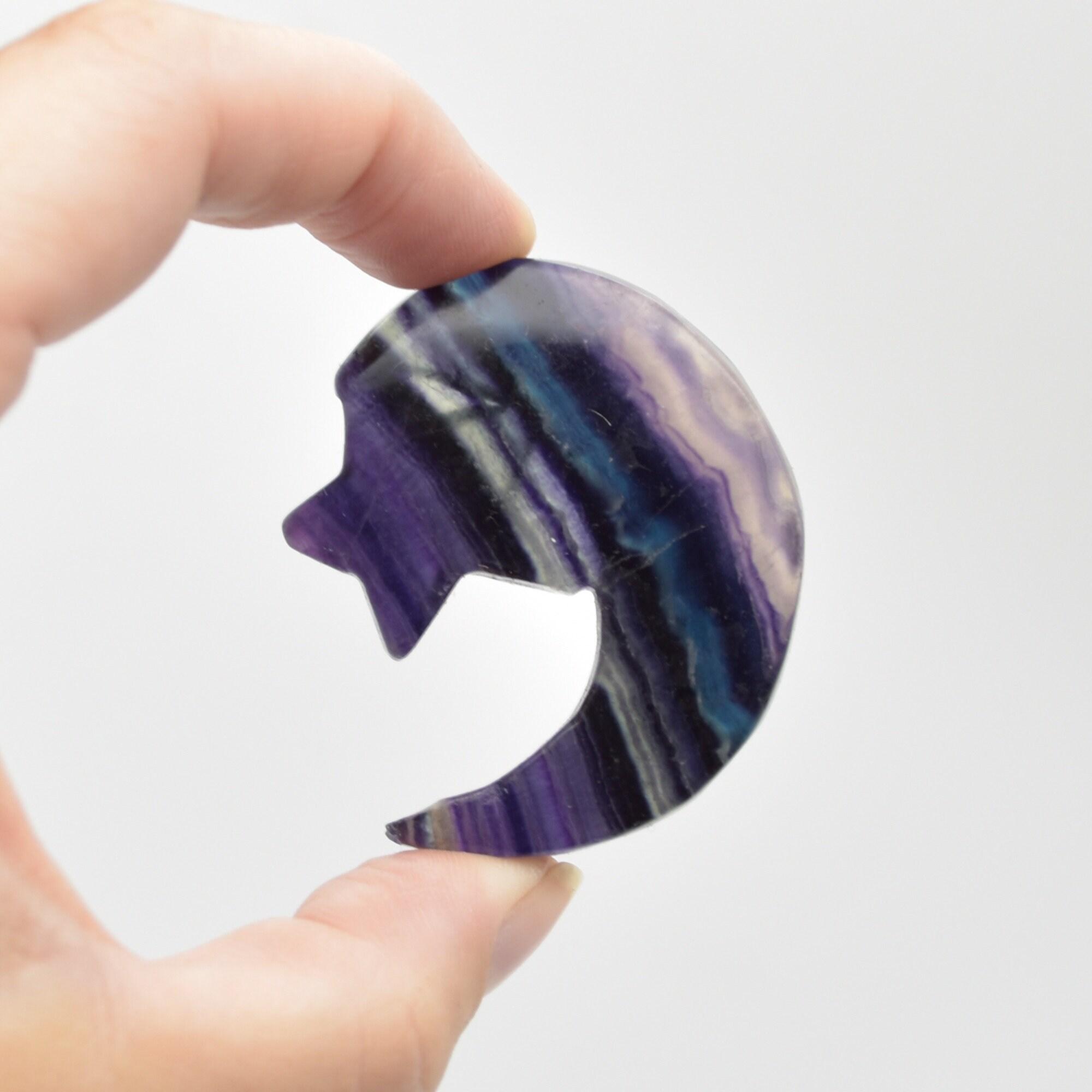 Rainbow Fluorite Crystal Carved Moon and Star - 5cm #25 - Image 2
