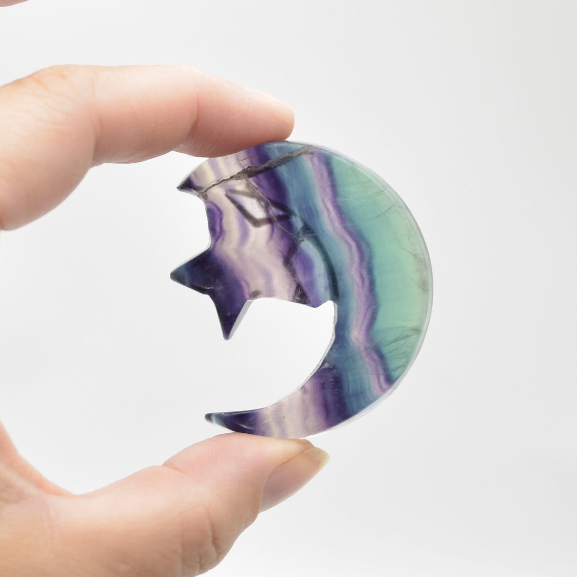 Rainbow Fluorite Crystal Carved Moon and Star - 5cm #24 - Image 2