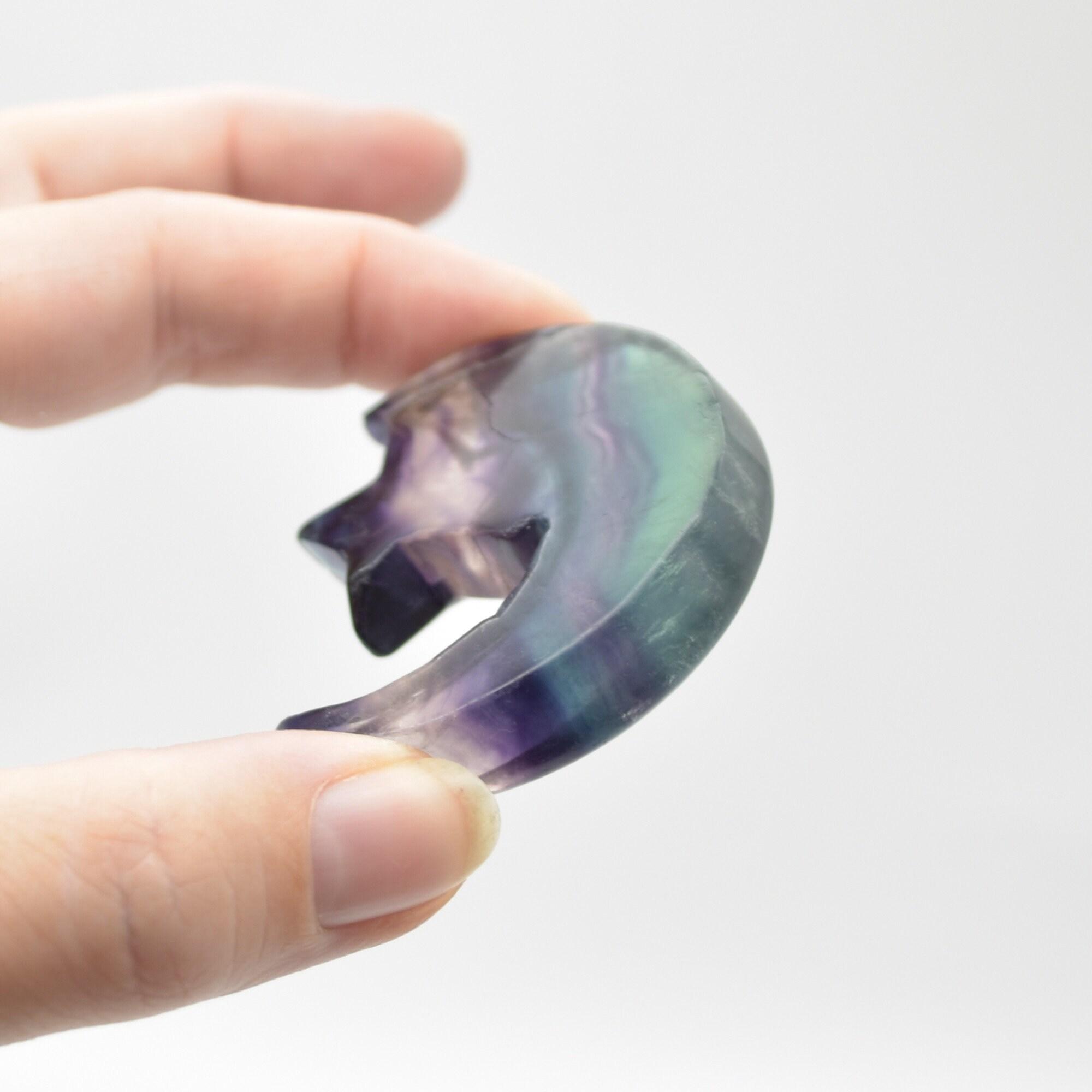 Rainbow Fluorite Crystal Carved Moon and Star - 5cm #24 - Image 3