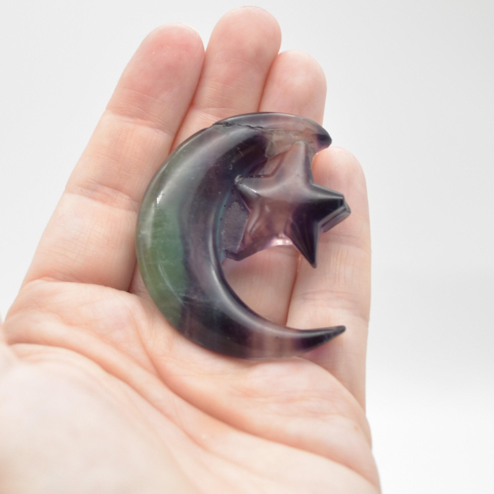 Rainbow Fluorite Crystal Carved Moon and Star - 5cm #24 - Image 5