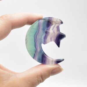 Rainbow Fluorite Crystal Carved Moon and Star - 5cm #24