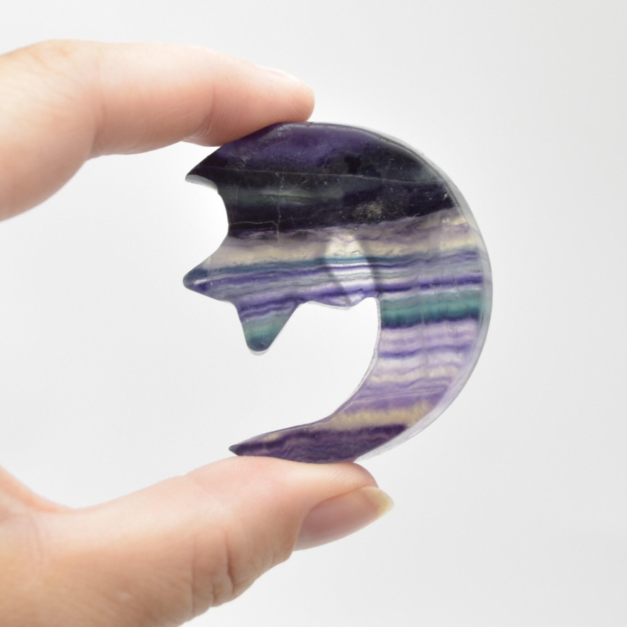 Rainbow Fluorite Crystal Carved Moon and Star - 5cm #23 - Image 2