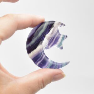 Rainbow Fluorite Crystal Carved Moon and Star - 5cm #20