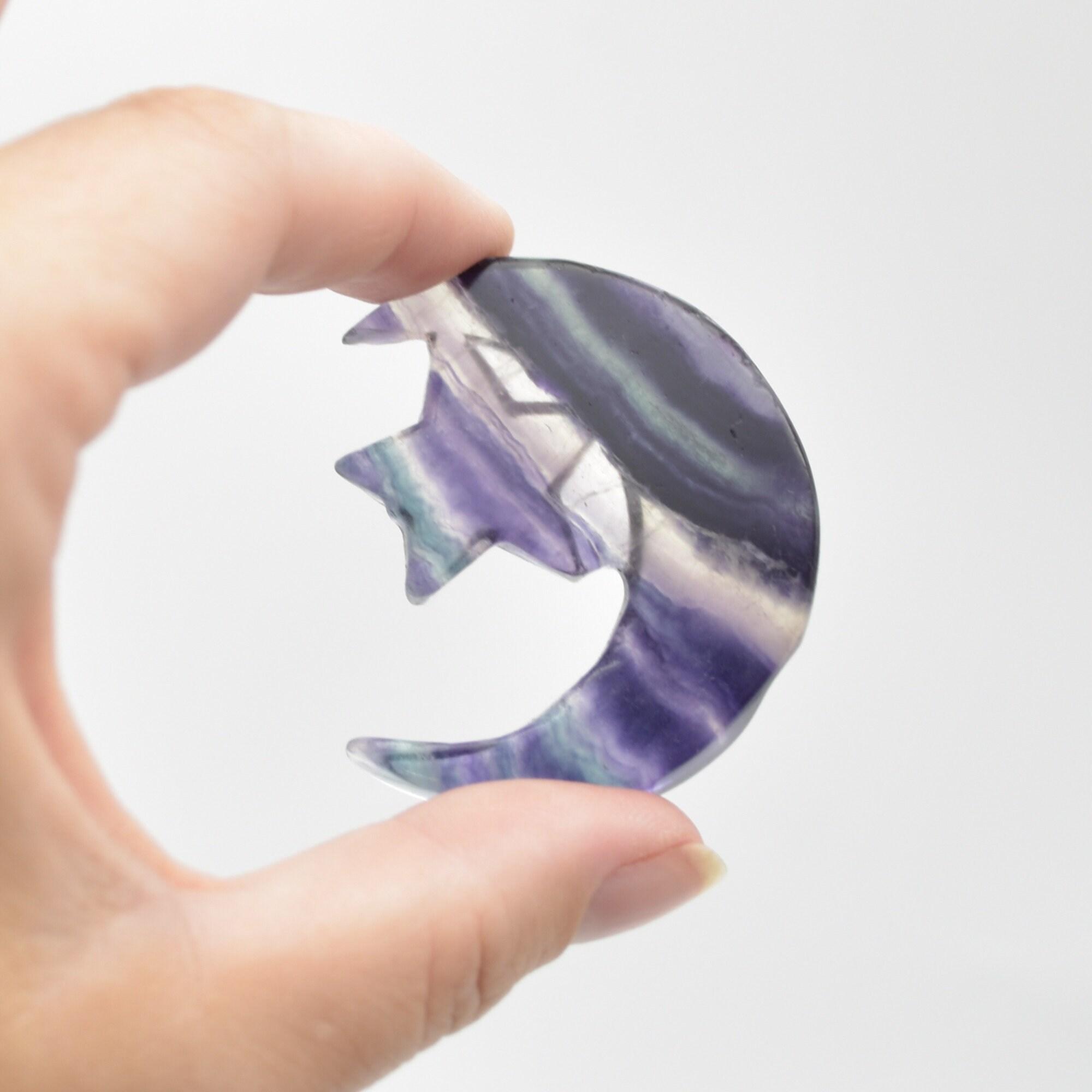 Rainbow Fluorite Crystal Carved Moon and Star - 5cm #20 - Image 2